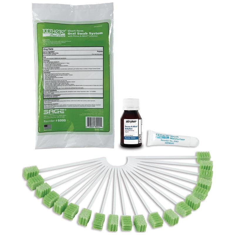 Sage Toothette Short Term Swab System with Perox-A-Mint Oral Rinse, 44 ml - Each - Image 1