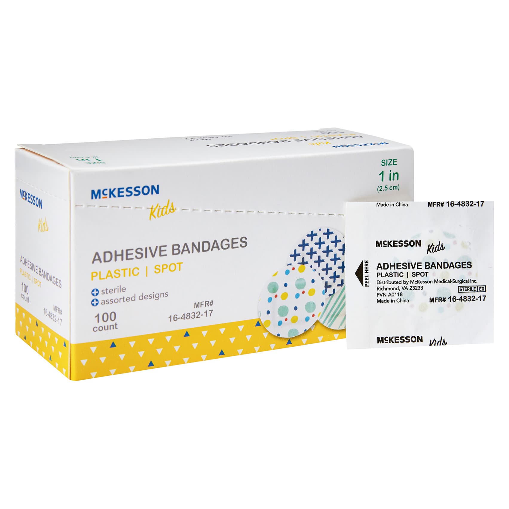 Mckesson Kids Adhesive Spot Bandage, Assorted Prints, 1 Inch, Sterile - Box of 100 - Image 1