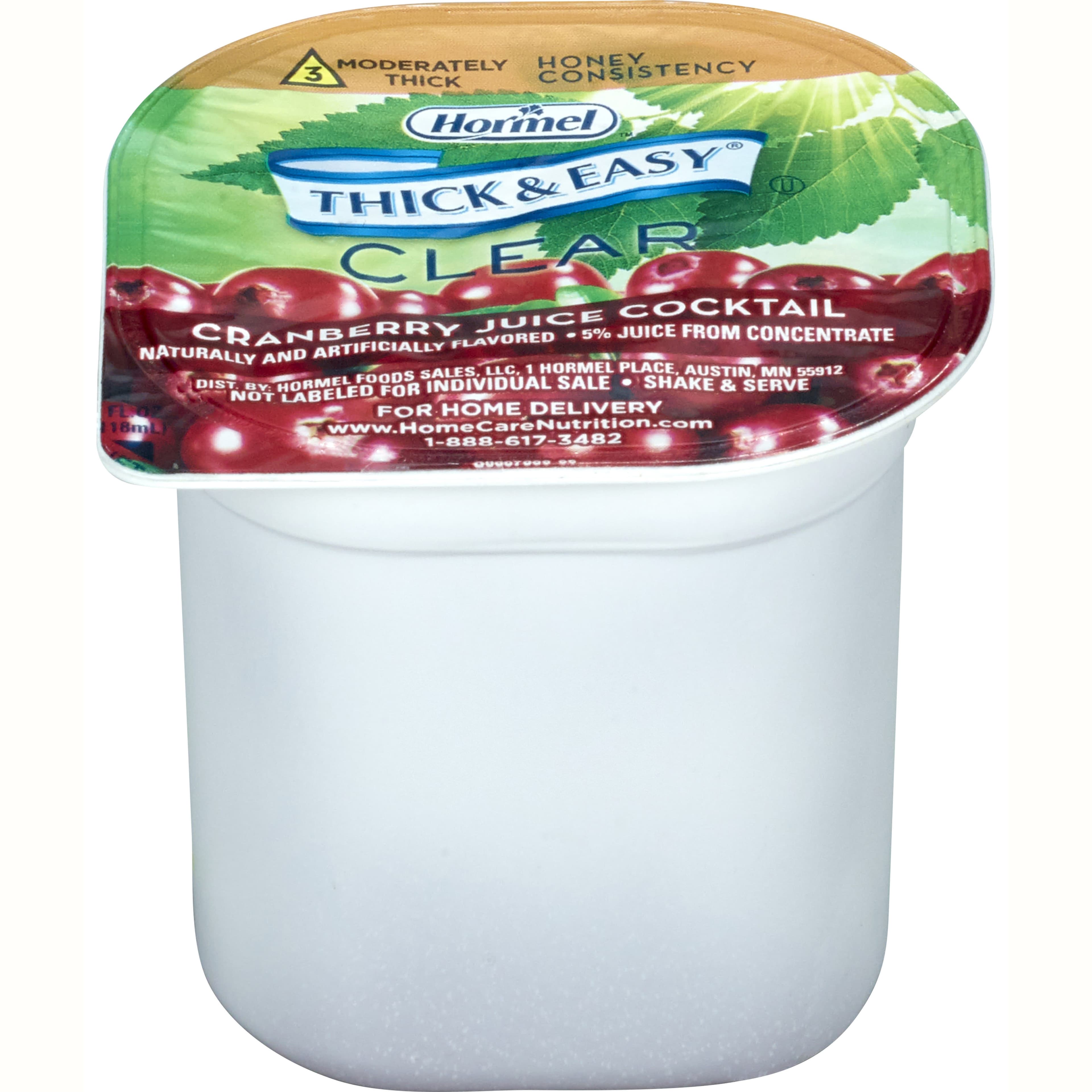 Thick and Easy Clear Honey Consistency Thickened Beverage, Cranberry Juice Cocktail, 4 oz - Case of 24 - Image 1