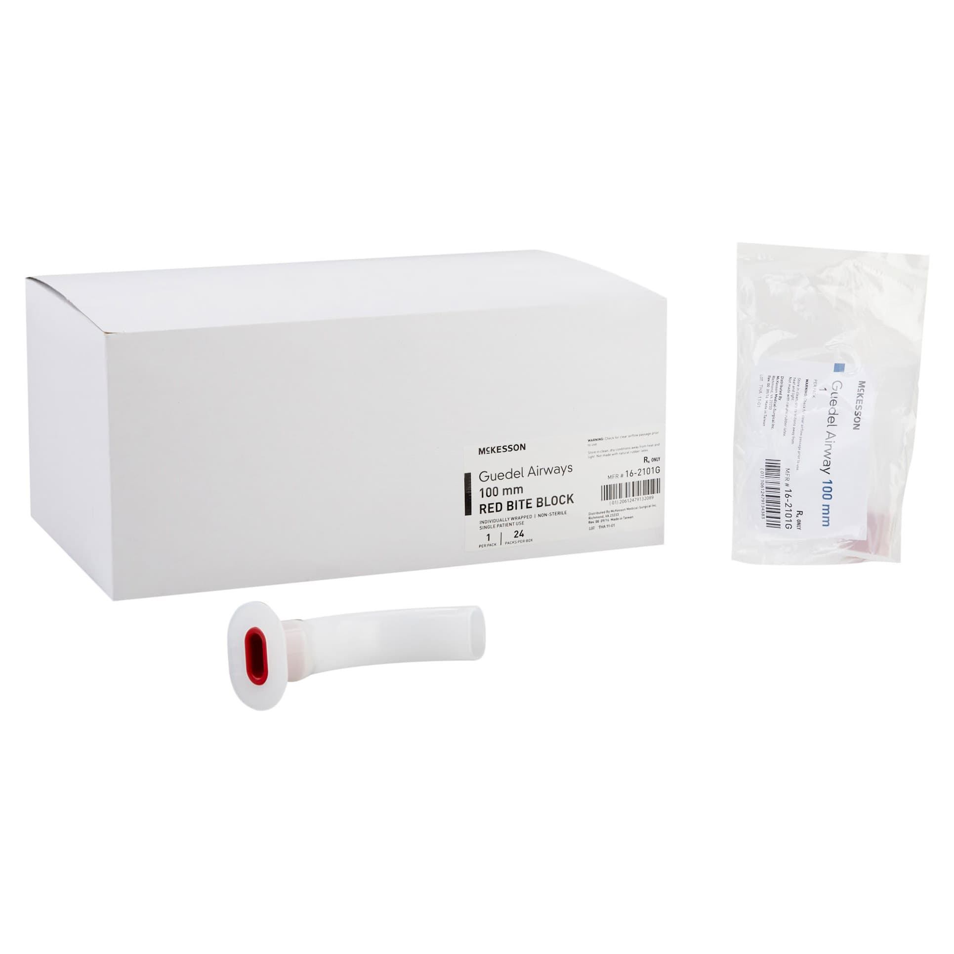 McKesson Guedel Oropharyngeal Airway Single Patient Use, Red, ISO 10, 100 mm Length, 76 to 100 mm - Box of 24 - Image 1