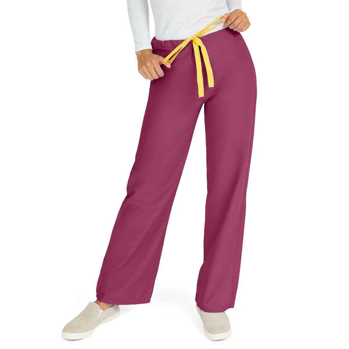 Medline AngelStat Unisex Reversible Scrub Pants, Raspberry, Small - Image 1