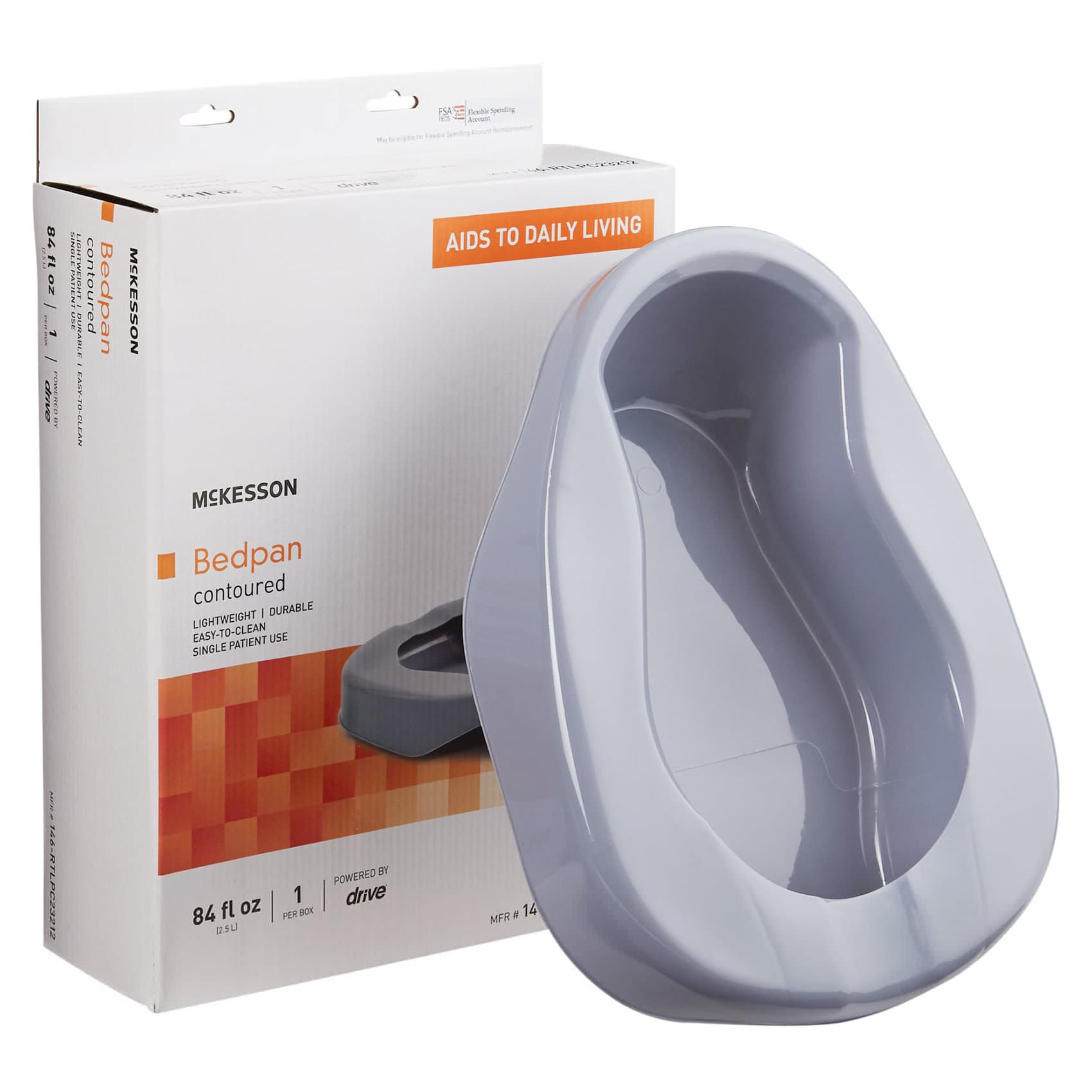 McKesson Contoured Bedpan Gray 16.25 L x 12 W x 4.25 H Inch Unisex Single Patient Use