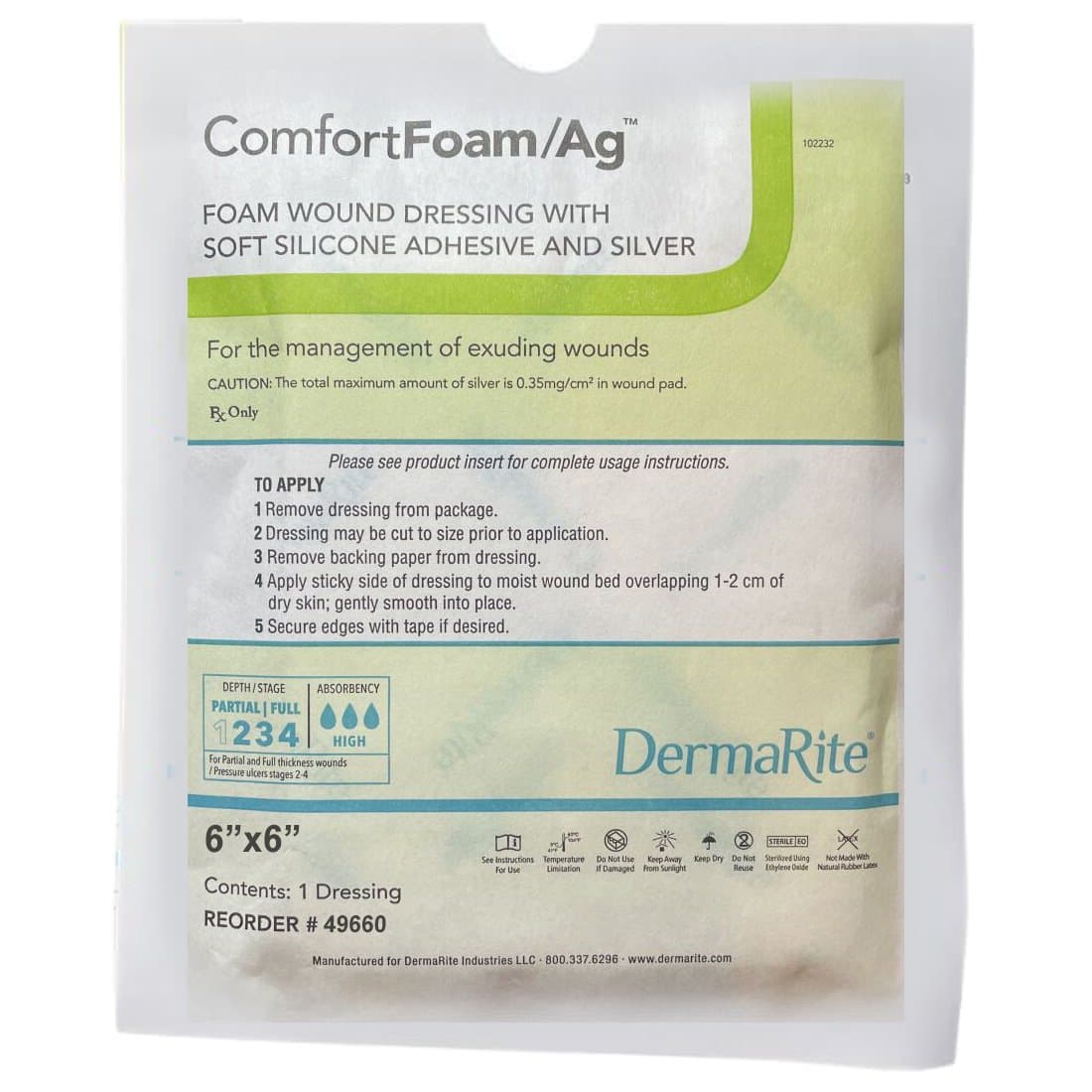 ComfortFoam Ag Self-Adherent Silicone Foam Wound Dressing with Silver, 6 x 6 Inch - Each - Image 1