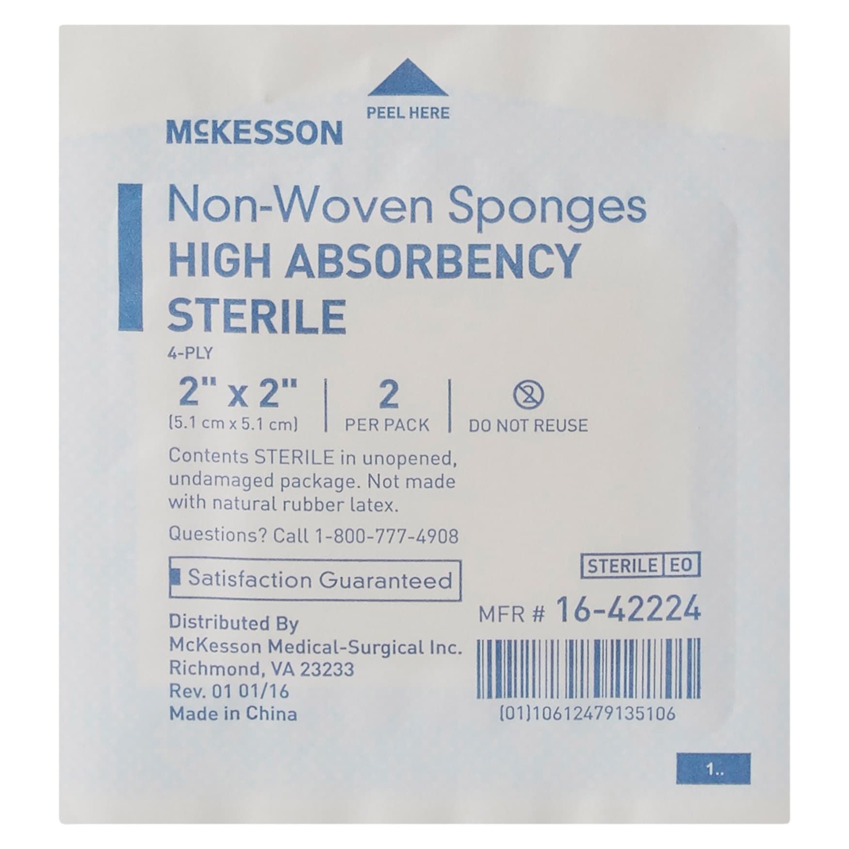 McKesson 4 Ply Nonwoven Sponge White Square Sterile - Image 2