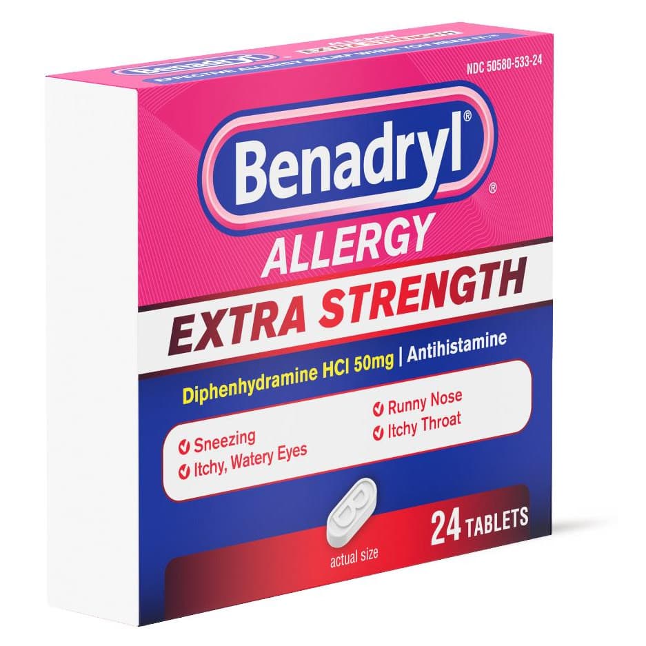 Benadryl Allergy Tablet, Extra-Strength, Diphenhydramine HCI, 50 mg - Case of 24 - Image 2