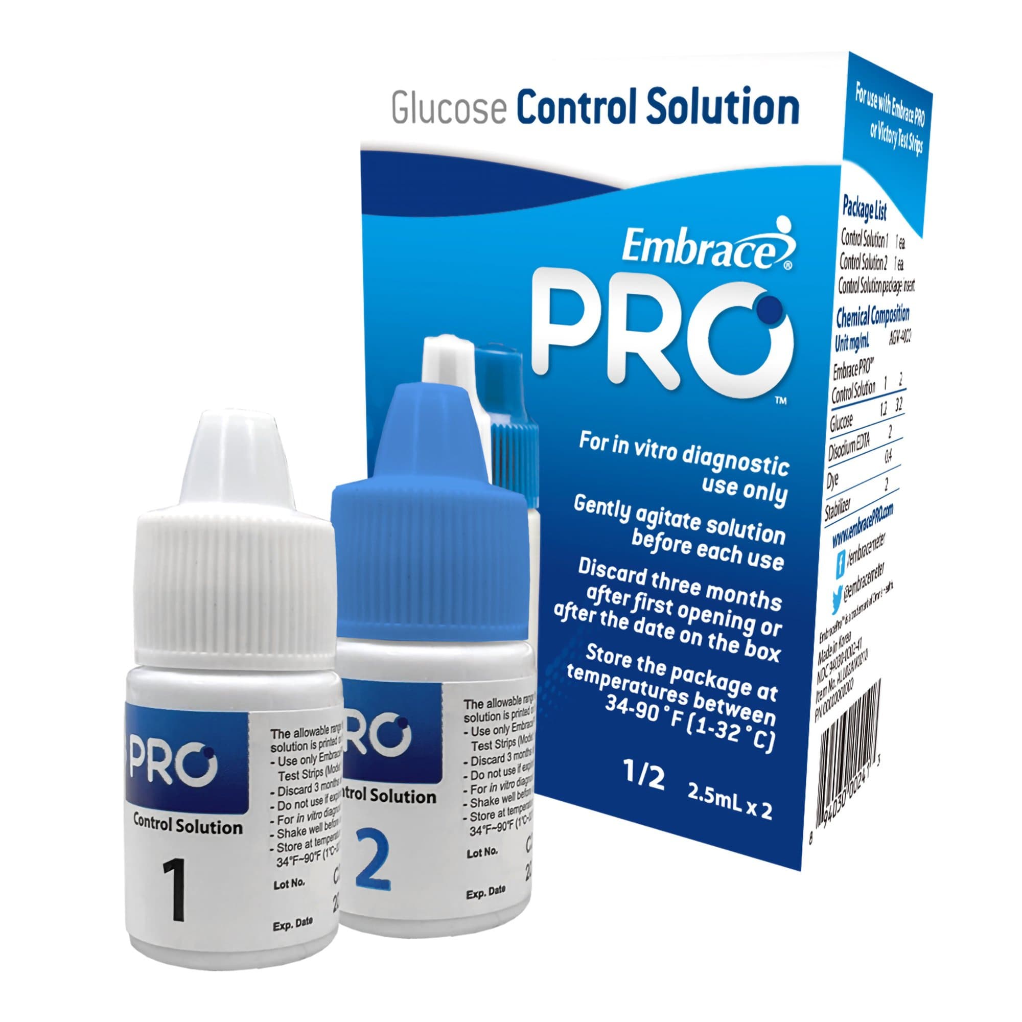 Embrace PRO Glucose Control Solution, Normal (L1) & High (L2) - Box of 2 - Image 1