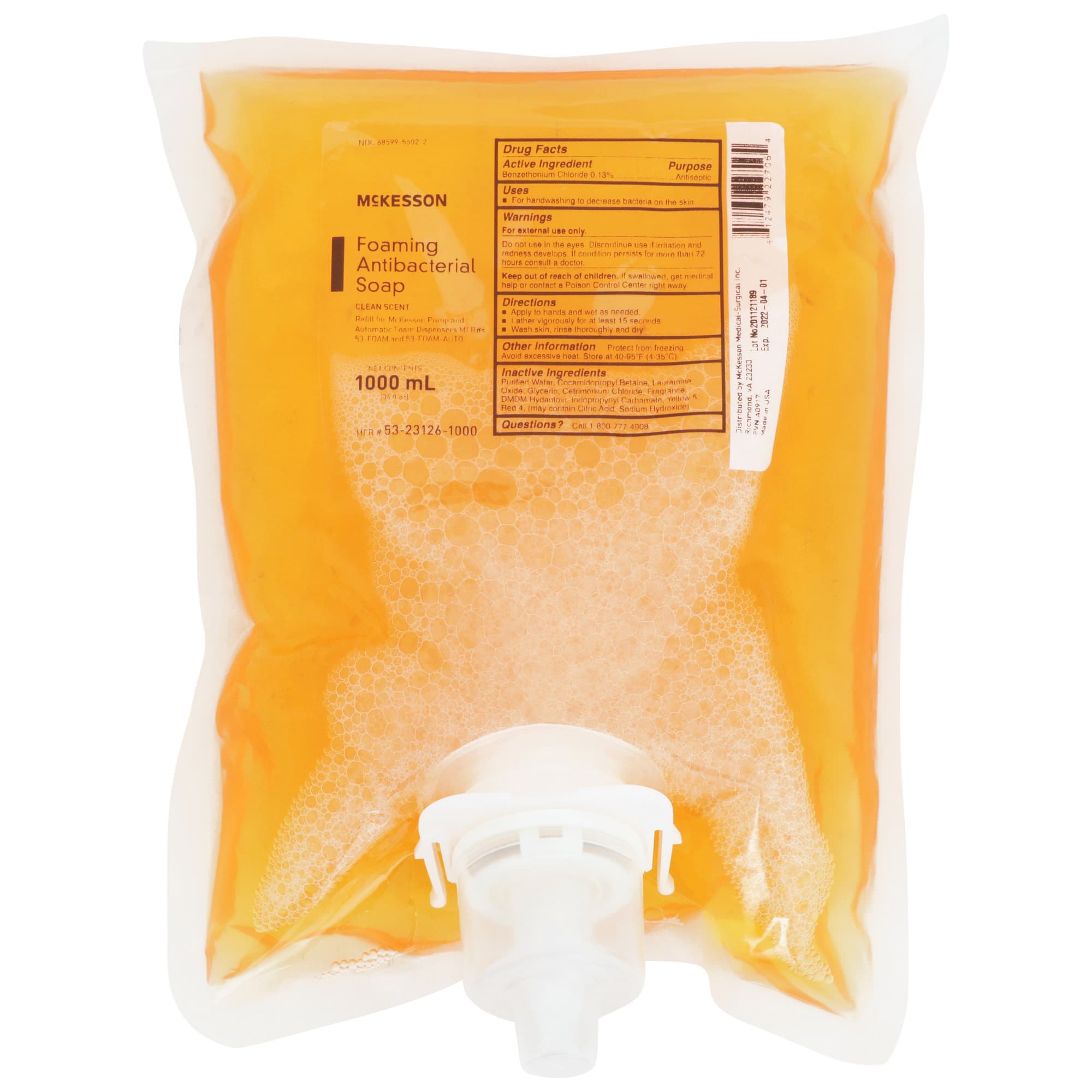McKesson Foaming Antibacterial Hand Soap, Refill Bag, 1000 ml - Each - Image 1