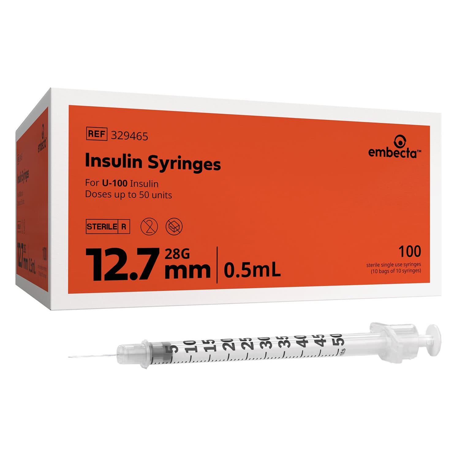 BD Lo-Dose Ultra-Fine 1/2 mL Insulin Syringe with Permanently Attached Needle - Image 1