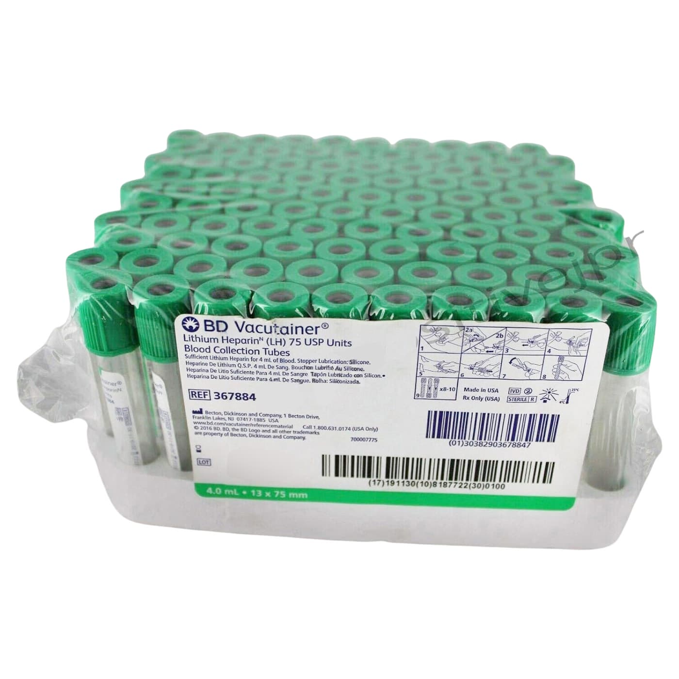 BD Vacutainer Lithium Heparin Blood Collection Tubes with Hemogard Closure, 4 mL - Box of 100 - Image 1