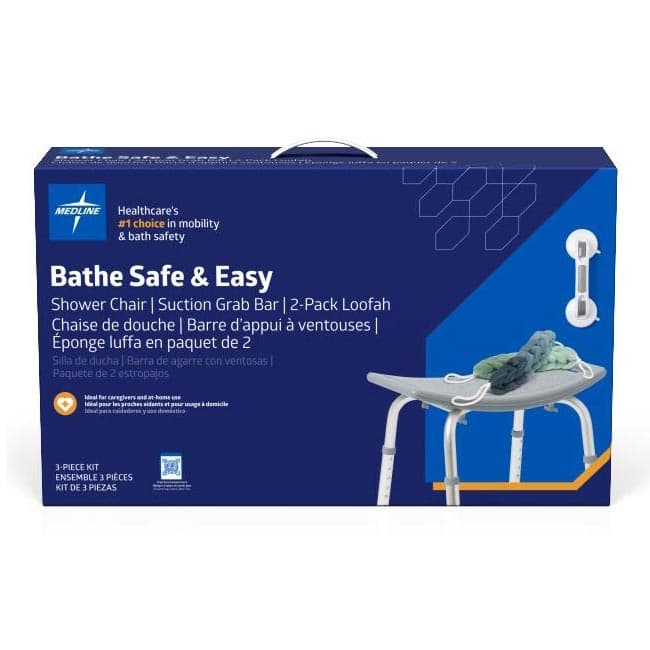 Medline Shower Chair w/o Back, Suction Grab Bar & 2-Pack Loofah - Image 2