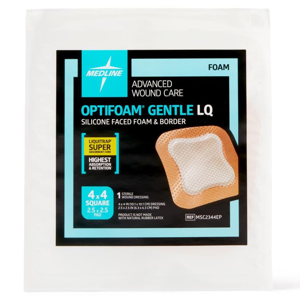 Optifoam Gentle LQ Silicone-faced Border Foam Dressing, Sterile, 4 x 4 Inch - Each - Image 1