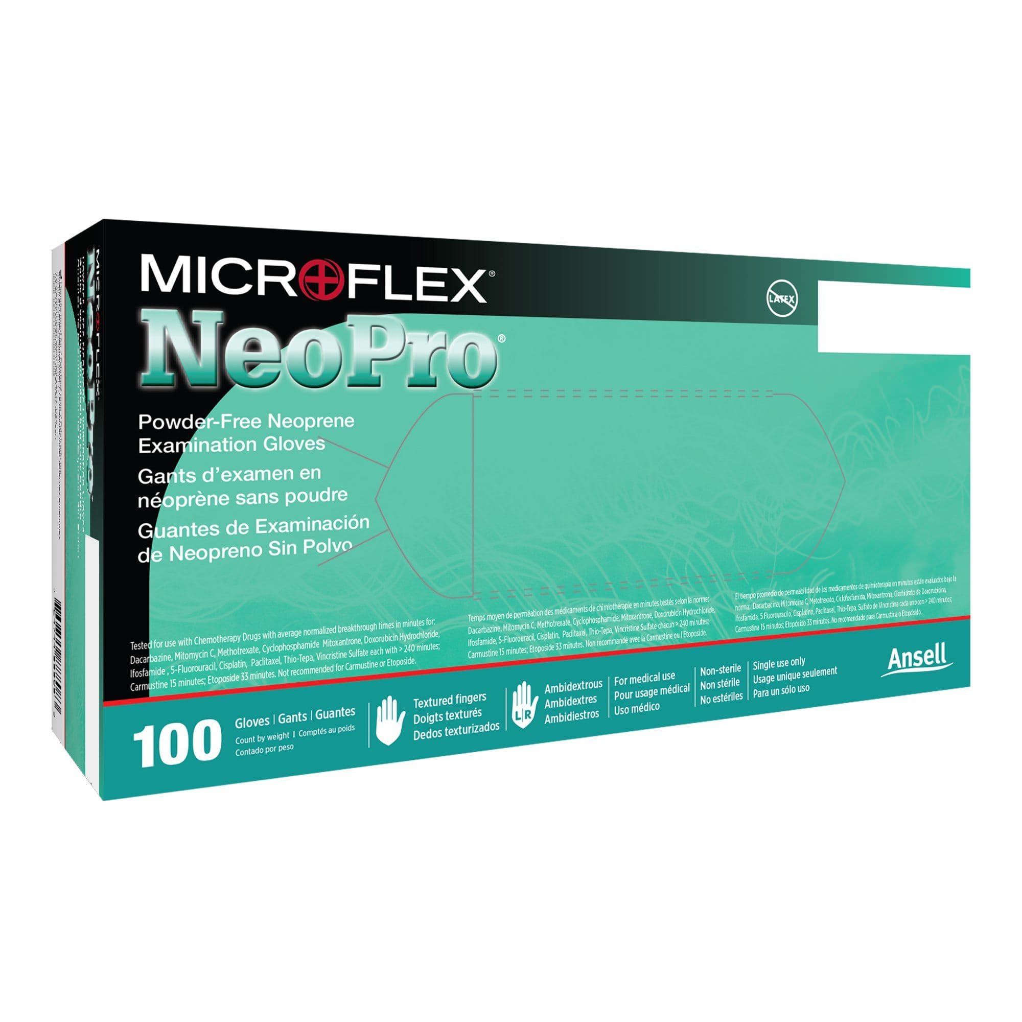 Ansell Microflex Neopro Powder-Free Chloroprene Exam Gloves, Green, Small - Box of 100 - Image 1