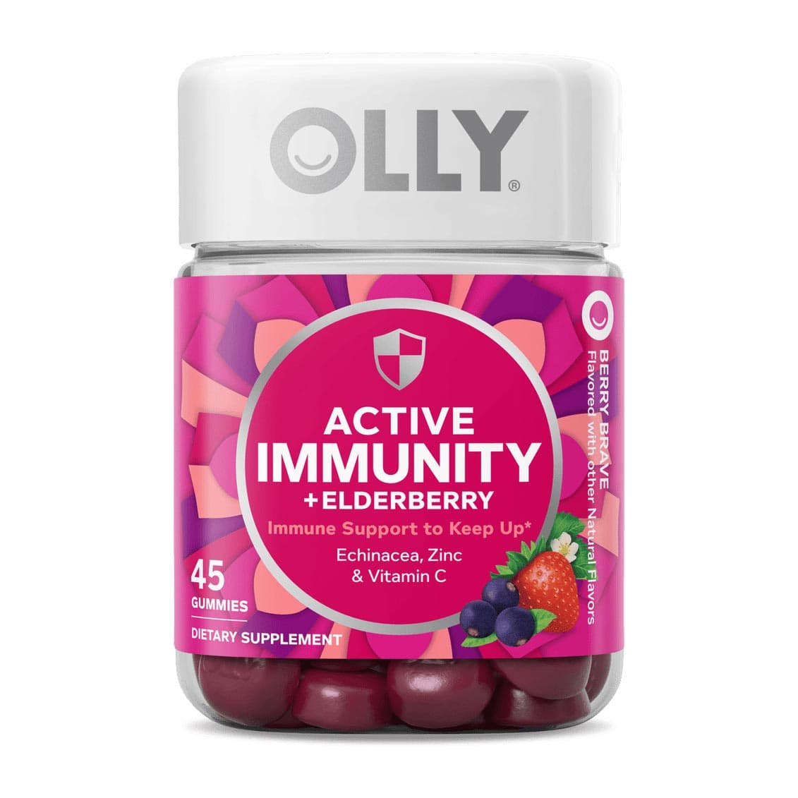 OLLY, Active Immunity + Elderberry Gummies, Berry Brave Gummies - Bottle of 45
