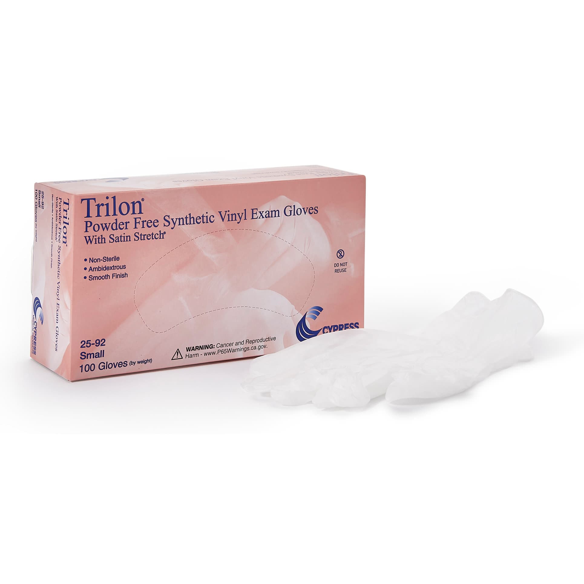 Trilon Powder Free Synthetic Vinyl Exam Gloves, Clear, Small - Box of 100 - Image 1