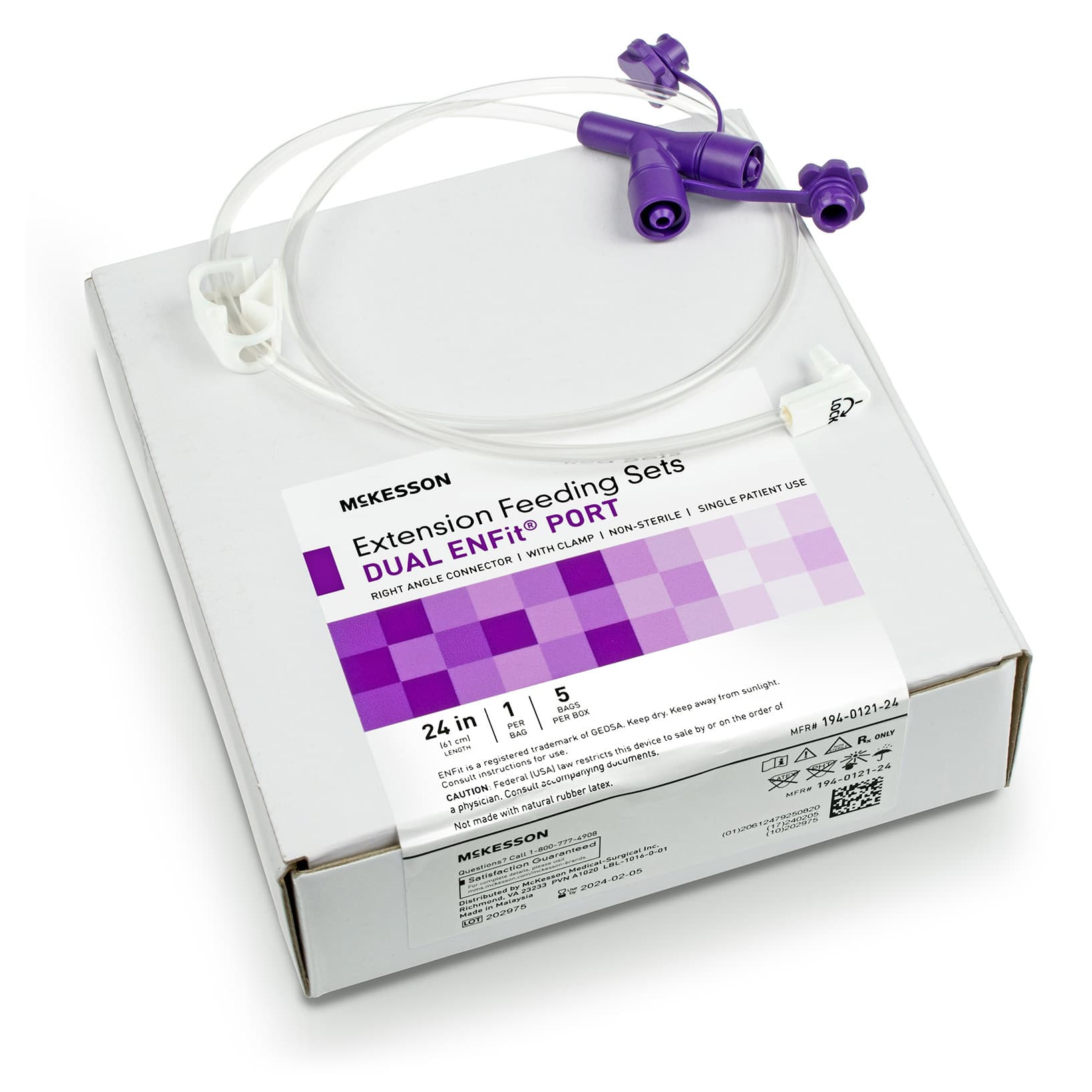 McKesson Enfit Y-Port Enteral Extension Set with Right Angle Connector, 24 Inch - Box of 5 - Image 1