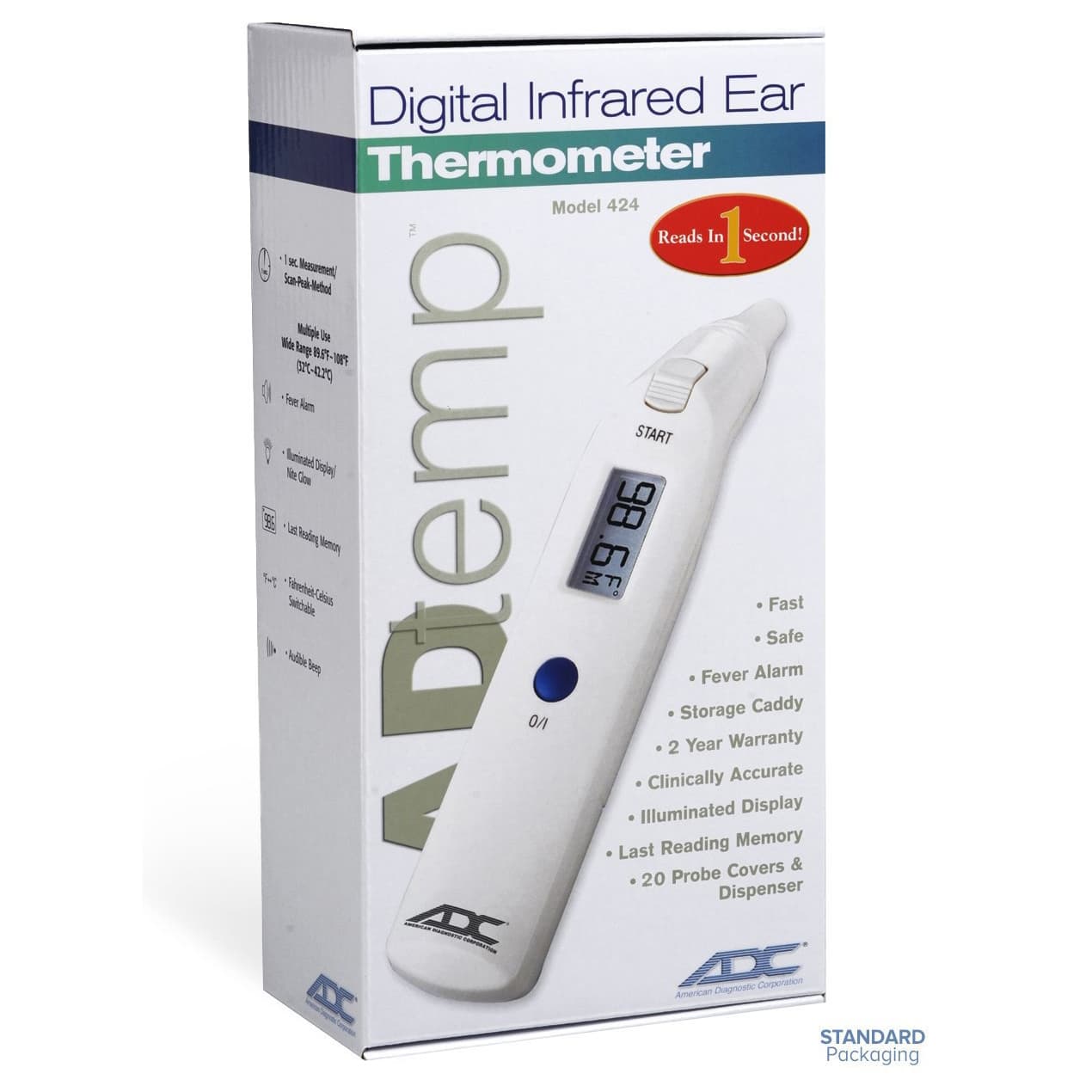 ADC Adtemp Tympanic IR Ear Thermometer, Dual Scale, Battery - Image 4
