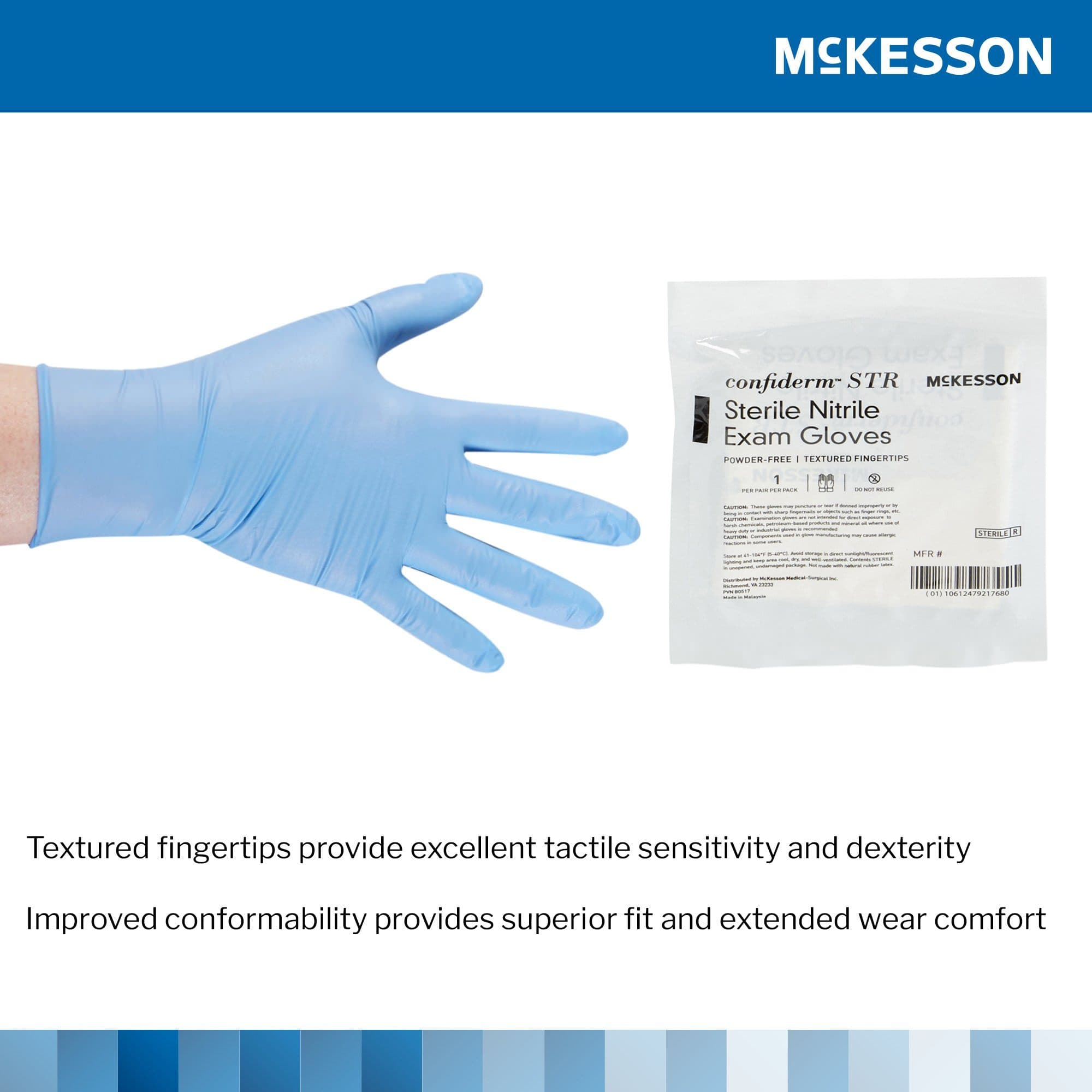McKesson Confiderm STR Nitrile Powder Free Exam Glove, Blue, Medium - Pair - Image 1
