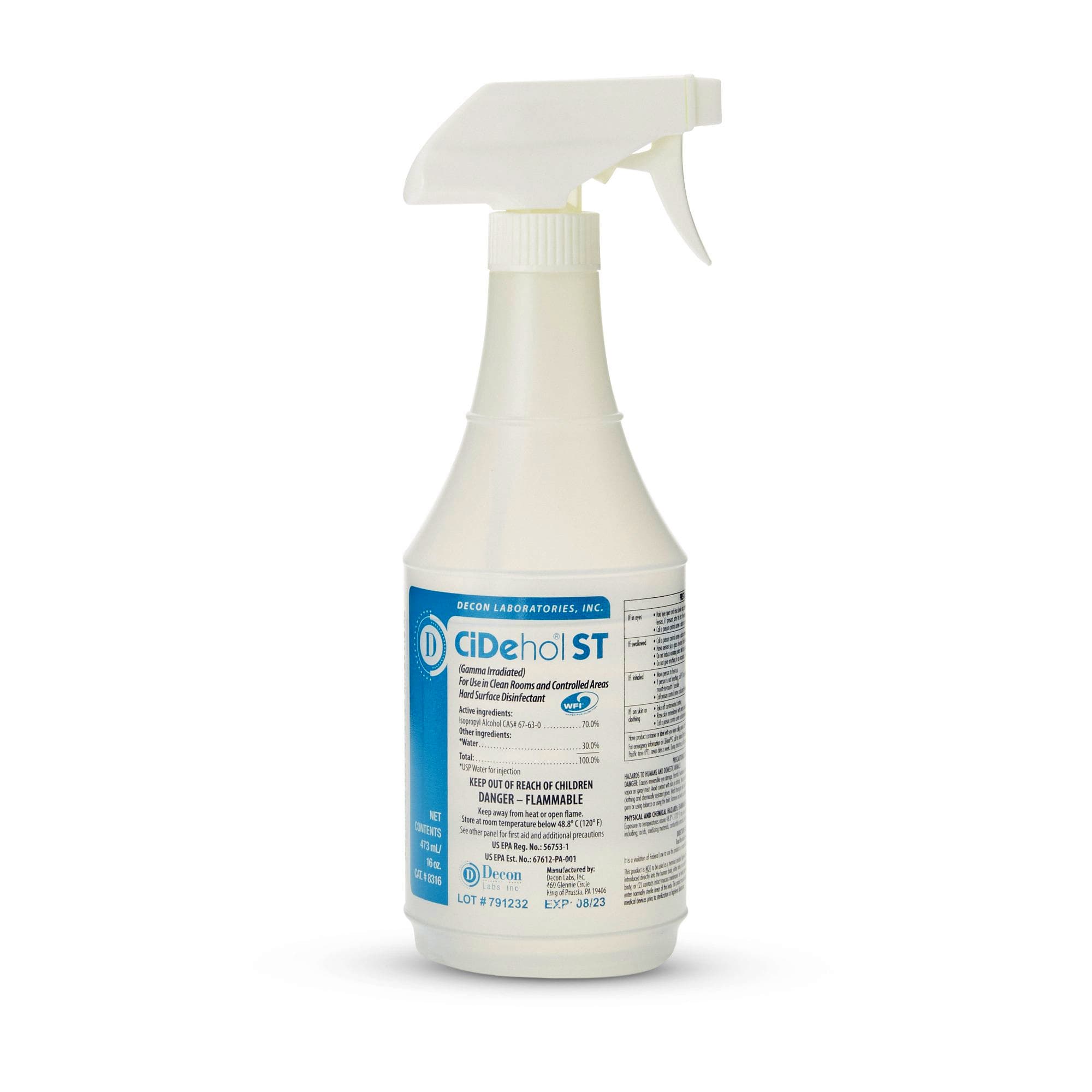 CiDehol ST 70% Isopropyl Alcohol Surface Disinfectant Cleaner, 16 oz - Case of 12 - Image 1