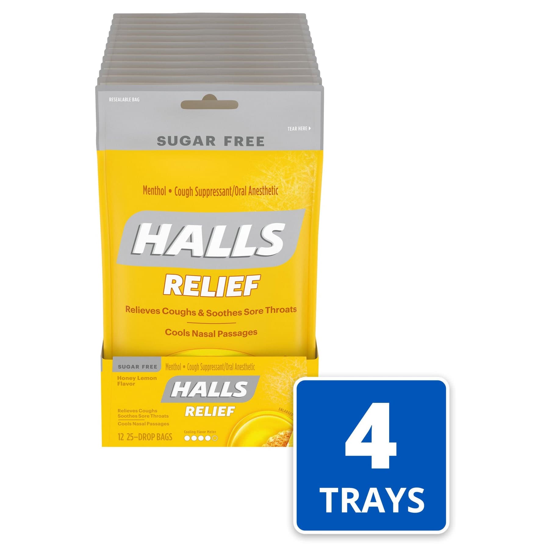 Halls Menthol Lyptus Honey Lemon Cough Drops, Sugar Free - Case of 48