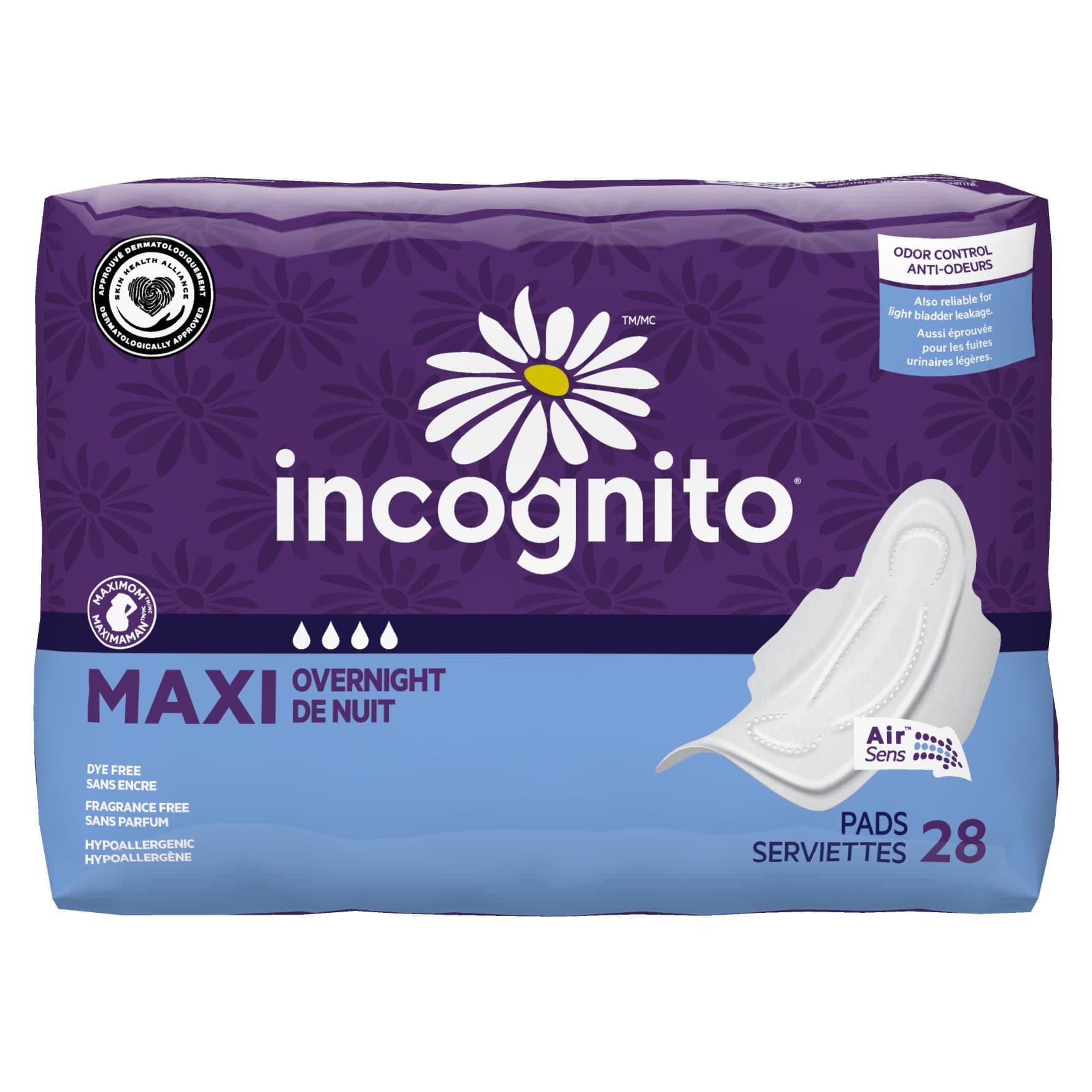 Incognito Maxi Overnight Pads with Wings - Package of 28 - Image 1