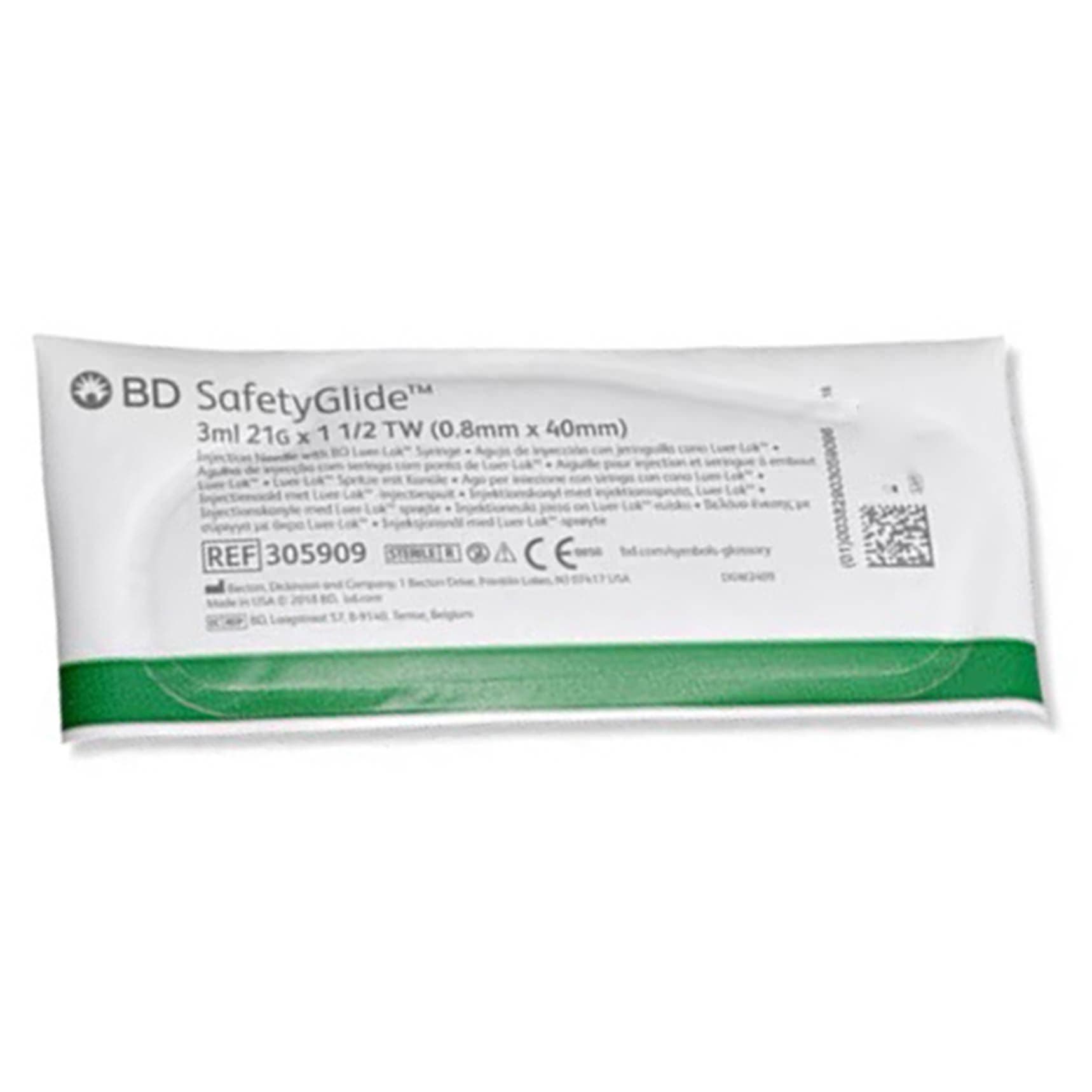 BD SafetyGlide Safety Hypodermic Syringe with Needle, 21 Gauge, 1-1/2 inch length - Each - Image 1