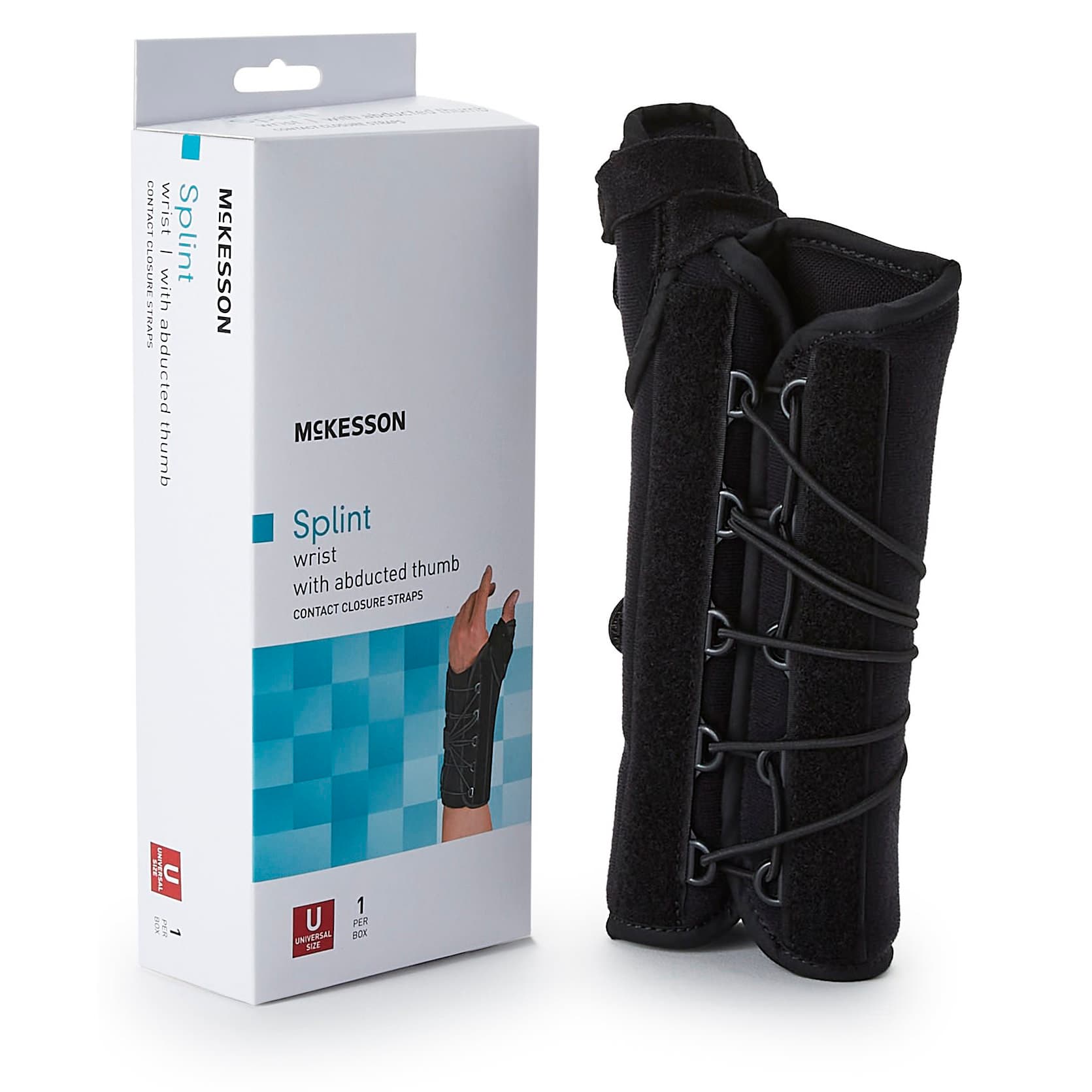 McKesson Wrist Brace with Thumb Spica Black, Left Hand - Image 1