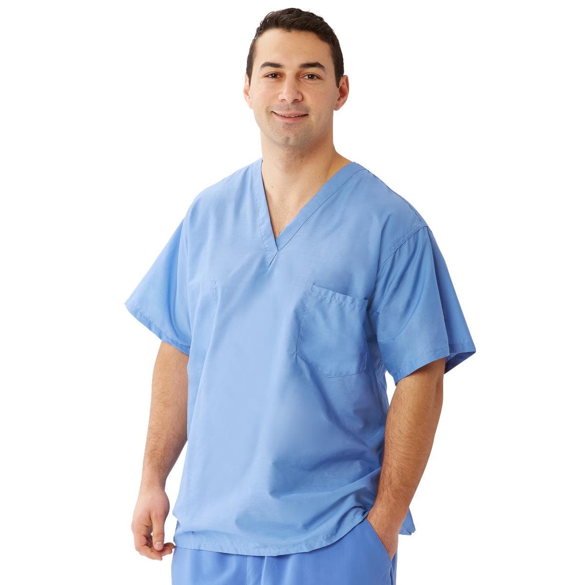 Encore Unisex Reversible V-Neck 2-Pocket Scrub Tops, Ceil Blue, Extra Small - Image 1
