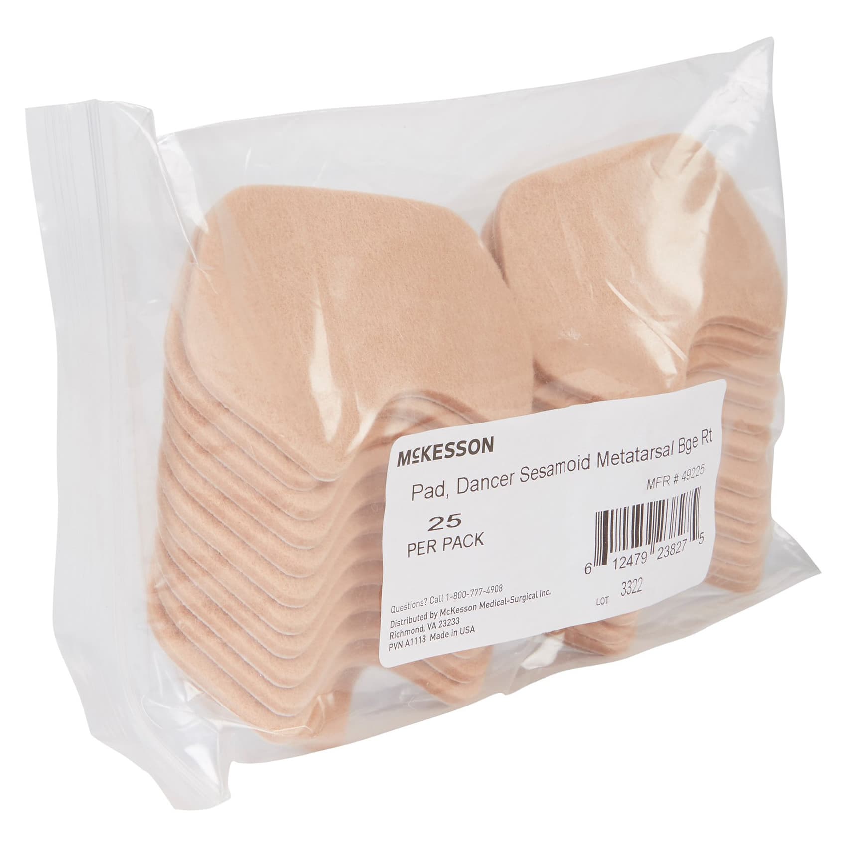 McKesson Adhesive Dancer Sesamoid Pad, Beige, Right Foot - Package of 25 - Image 1