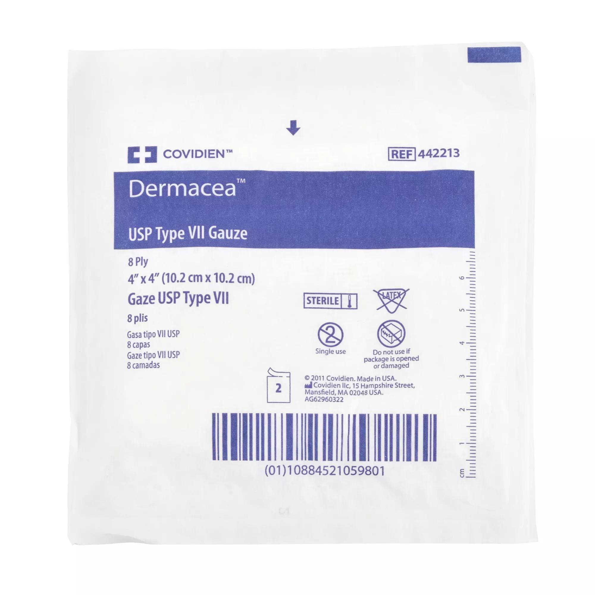 Dermacea 8-Ply USP Type VII Gauze Sponges, Peel Back Package, Sterile, 4 x 4 Inch - Case of 600 - Image 1