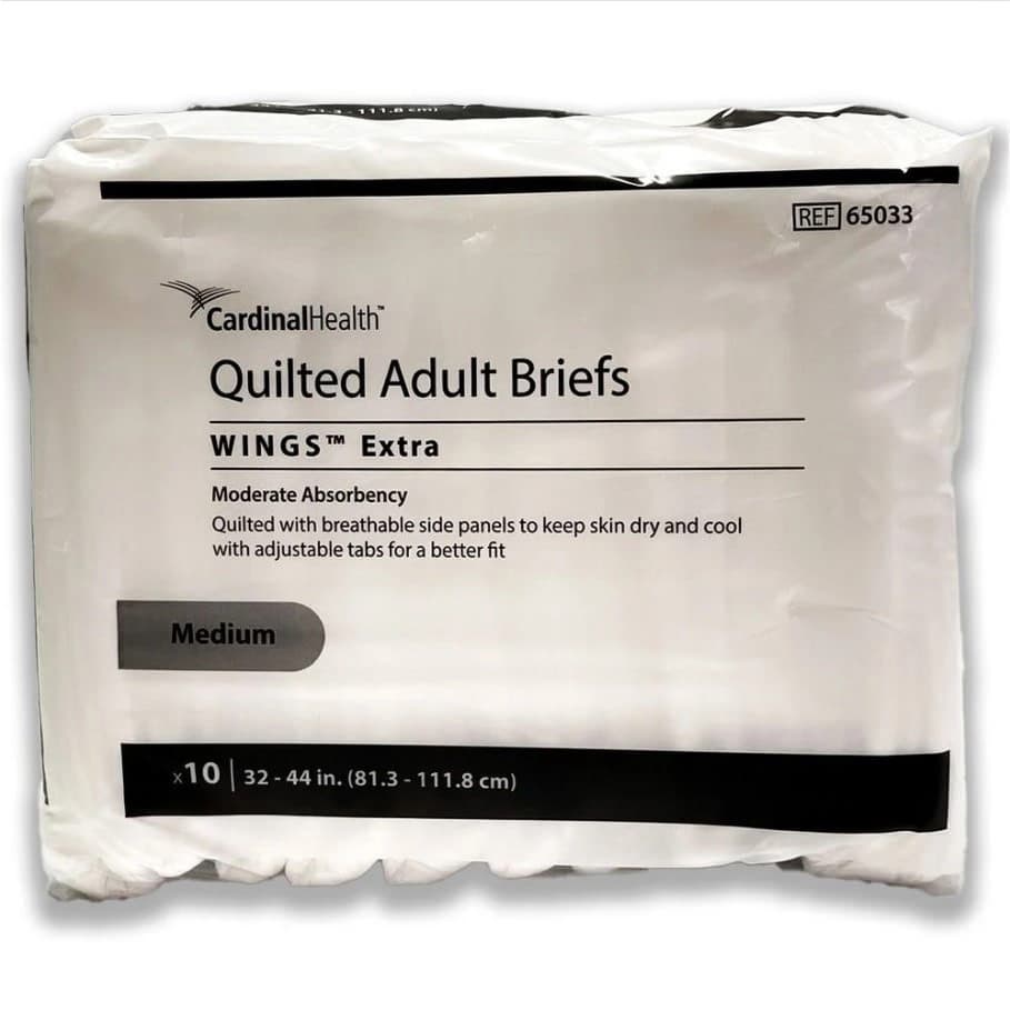 Cardinal Health Wings Extra Quilted Brief, Moderate Absorbency, Medium - Bag of 10 - Image 1