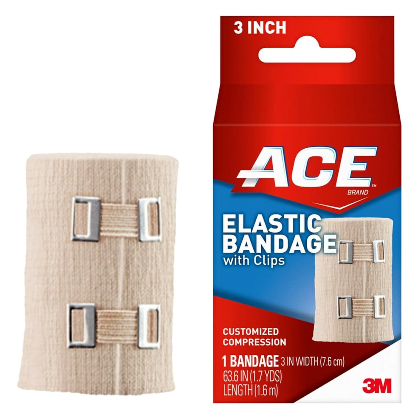 3M Ace Elastic Bandage with Metal Clips, Tan, 3 Inch - Case of 72 - Image 1