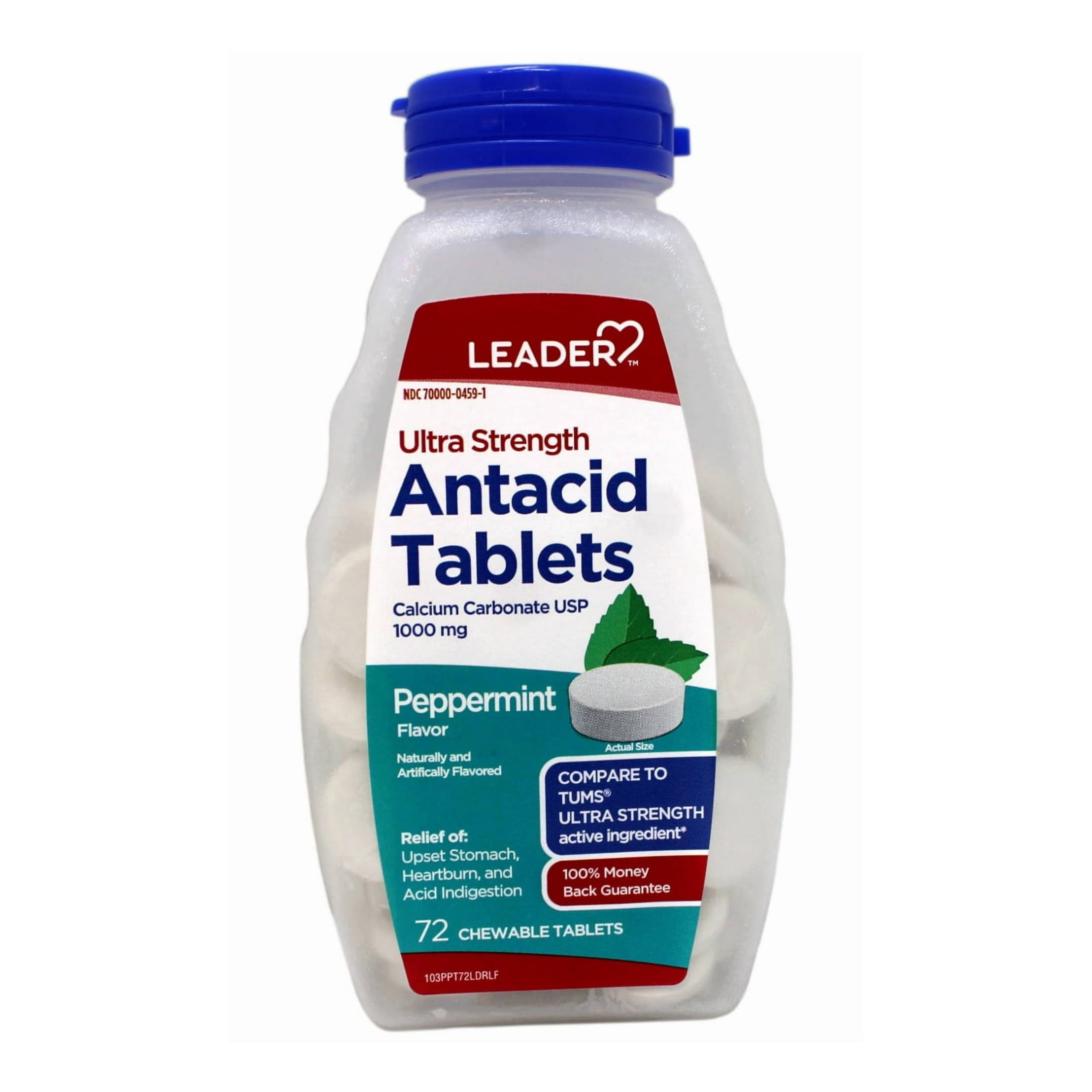 Leader Ultra Strength Antacid, Chewable Tablets, Peppermint, 1000 mg, 72 Count - Each - Image 1