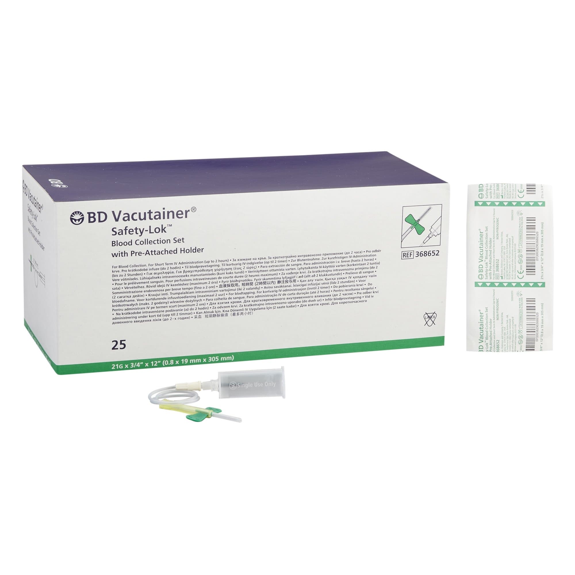 BD Vacutainer Safety-Lok Blood Collection Set with Holder, 21 Gauge - Box of 25 - Image 1