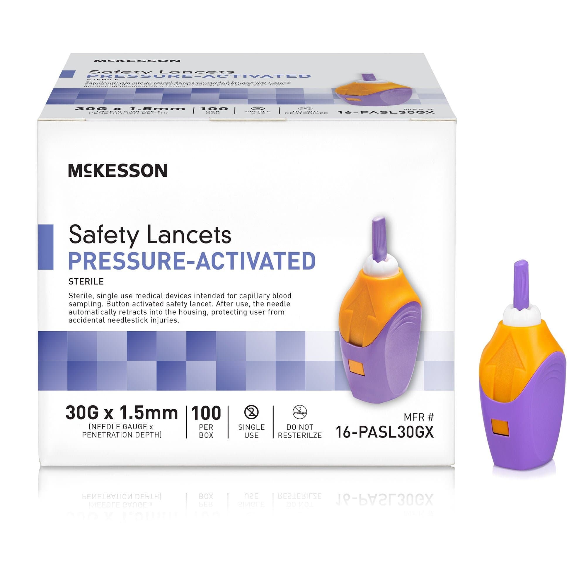 McKesson Disposable Sterile Fingertip Needle Pressure Lancet, 30 Gauge - Box of 100 - Image 1
