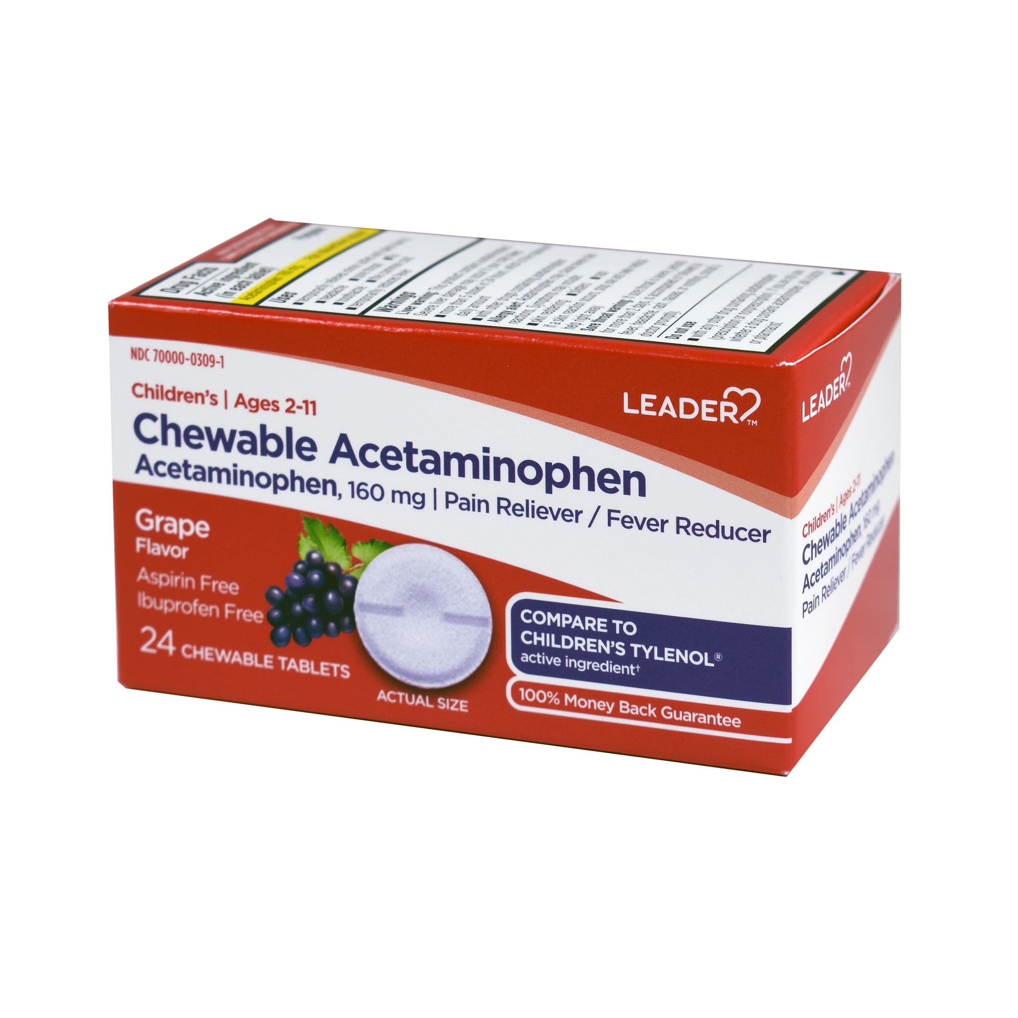 Leader Children's Acetaminophen Chewables, for Pain and Fever Relief - 24 Count - Image 1