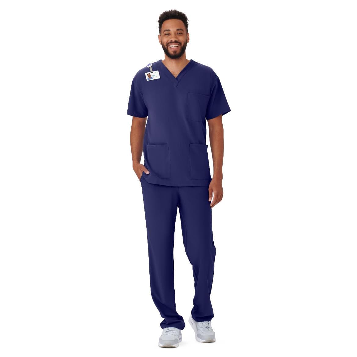 Medline Henderson AVE Unisex Scrub Tops with Shoulder Loop, 3-Pocket, Navy, Extra Large - Each - Image 1