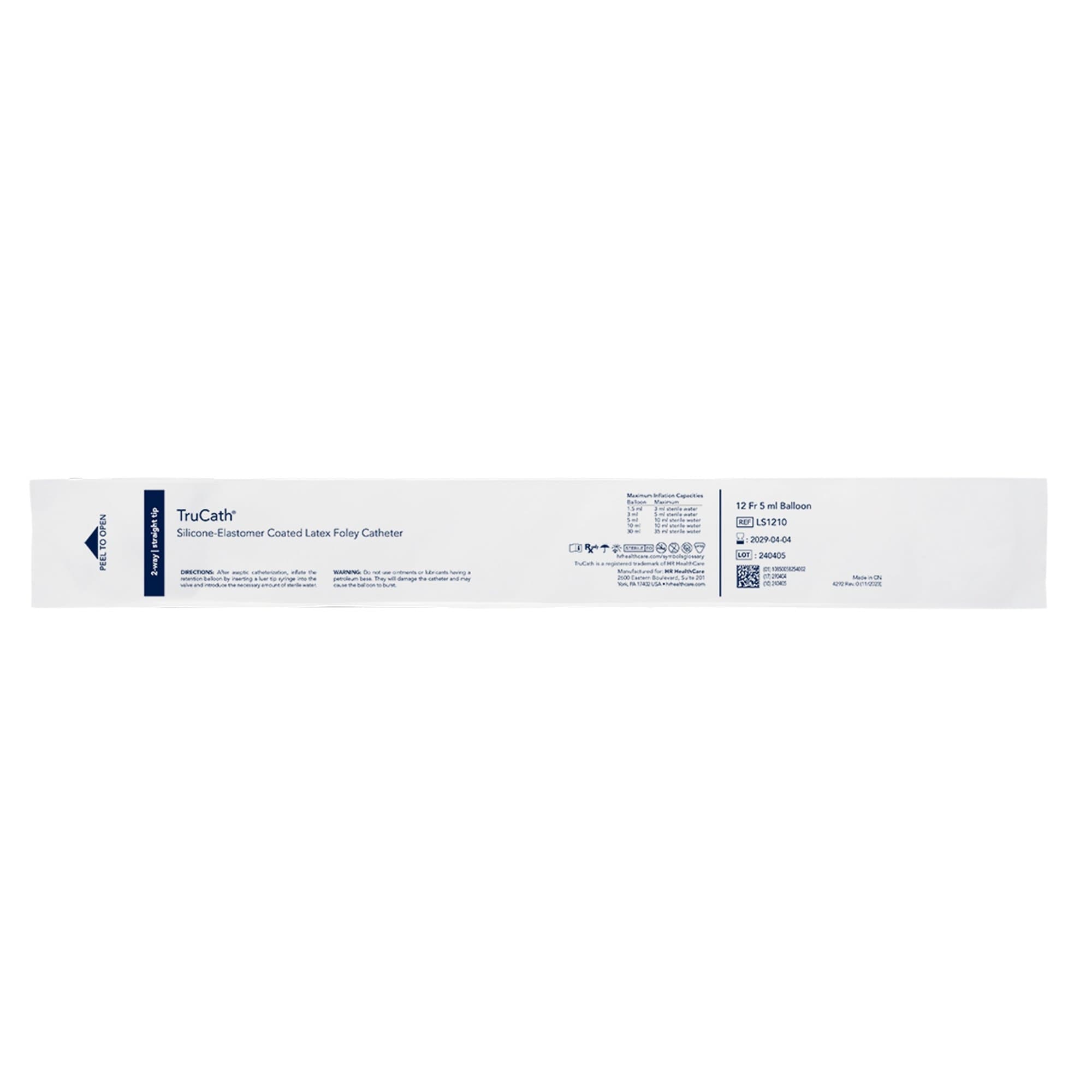 TruCath Silicone-Elastomer Coated Latex 2-Way Foley Catheter, Standard Tip, 12 Fr, 5 mL - Case of 12 - Image 1