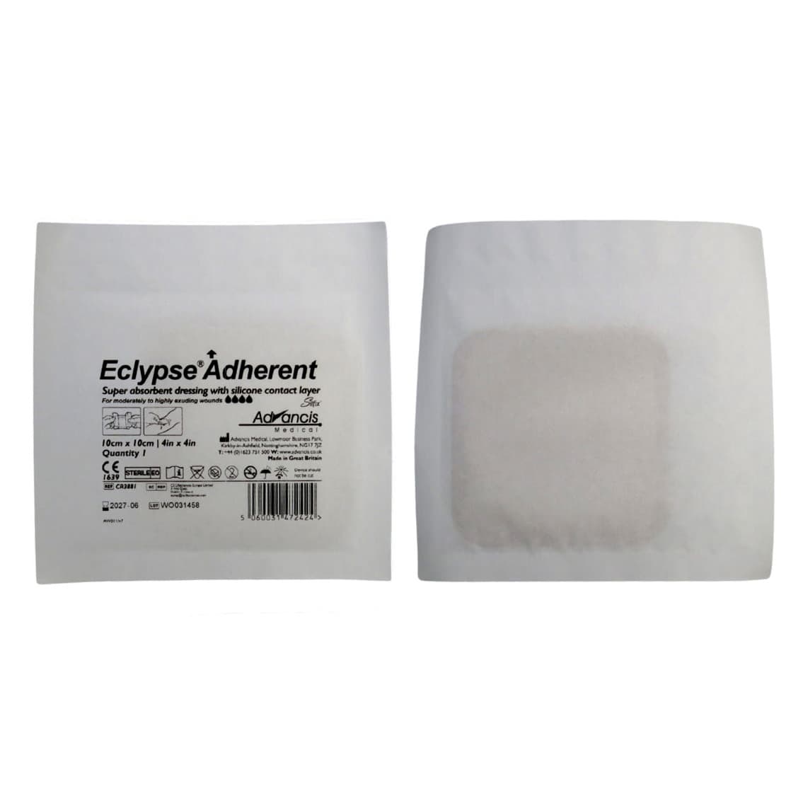Eclypse Adherent Super Absorbent Dressing, Silicone, 4 x 4 Inch - Image 1