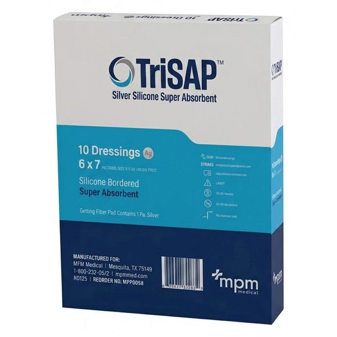 TriSap Ag Super Absorbent Silicone Border Dressing, 6 x 7 Inch - Box of 10 - Image 1