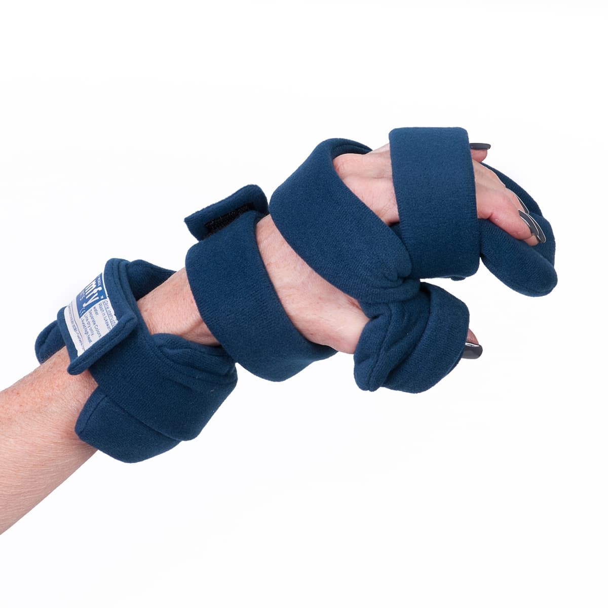 Comfy Progressive Rest Hand Orthosis with Five Straps, Adult Large, Left Hand, Navy Blue - Image 1