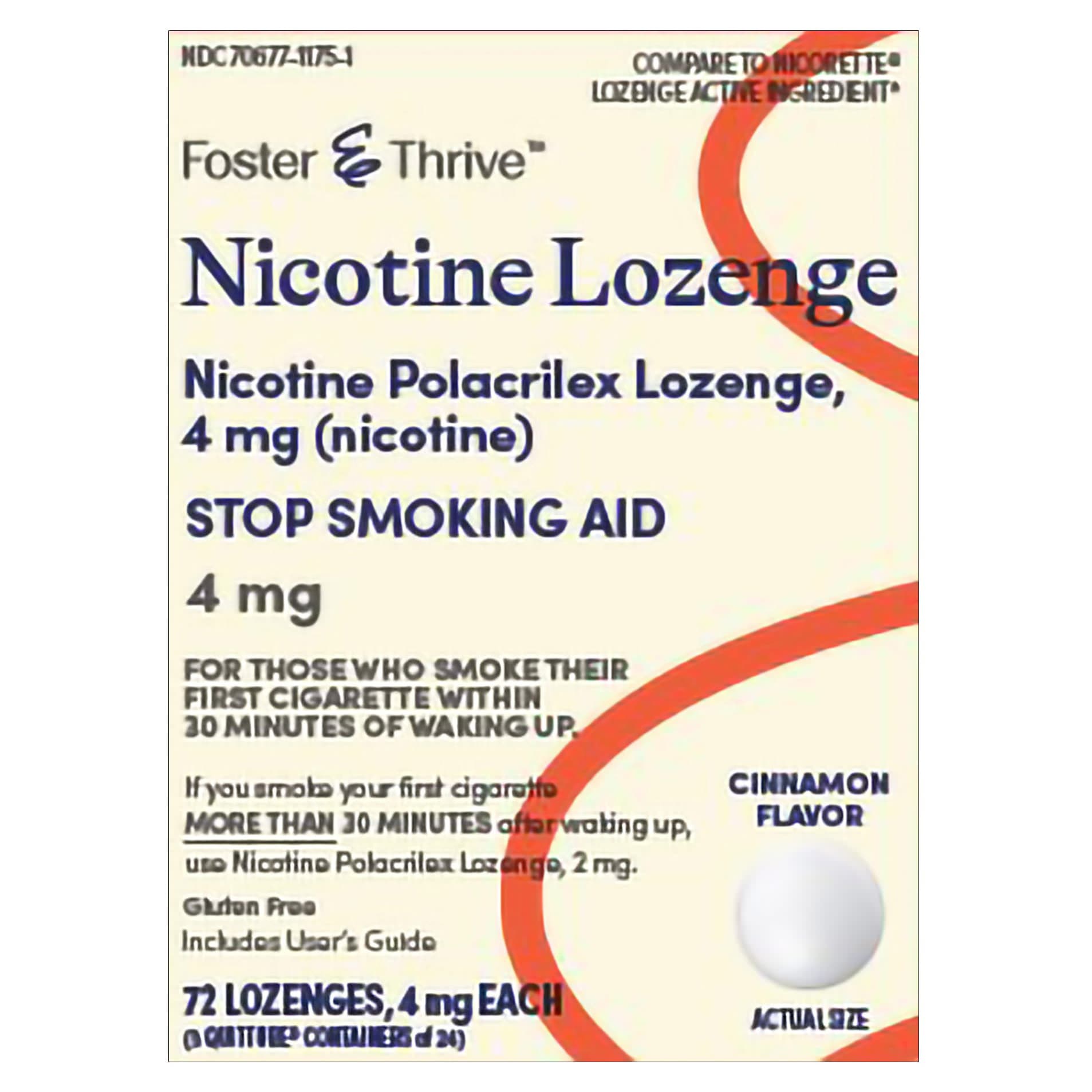 Foster & Thrive Nicotine Polacrilex 4 mg Strength Lozenge Stop Smoking Aid, Cinnamon Flavor - Box of 72 - Image 1