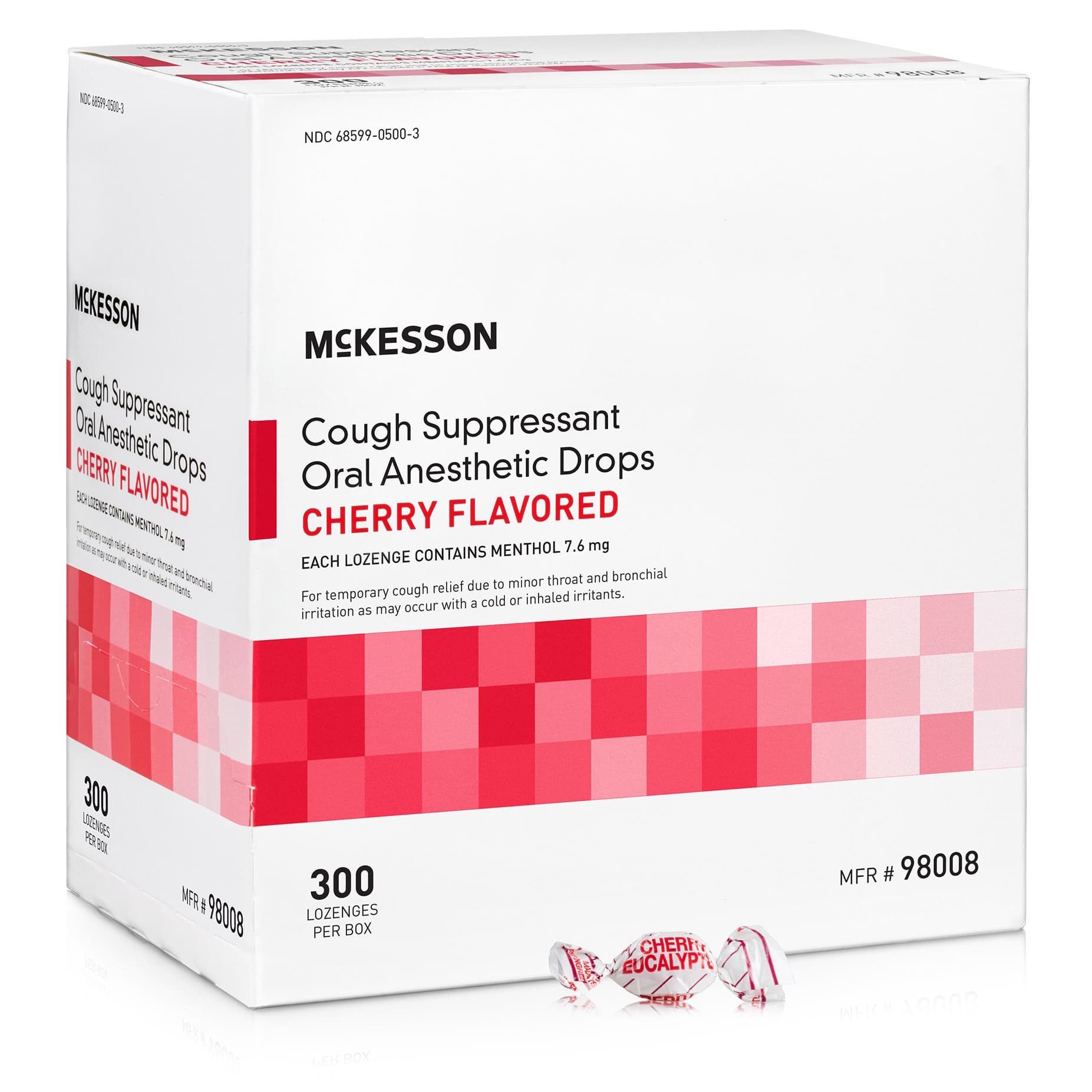 McKesson Cold and Cough Relief Lozenge, Cherry Flavor, 7.6 mg - Case of 3600 - Image 1