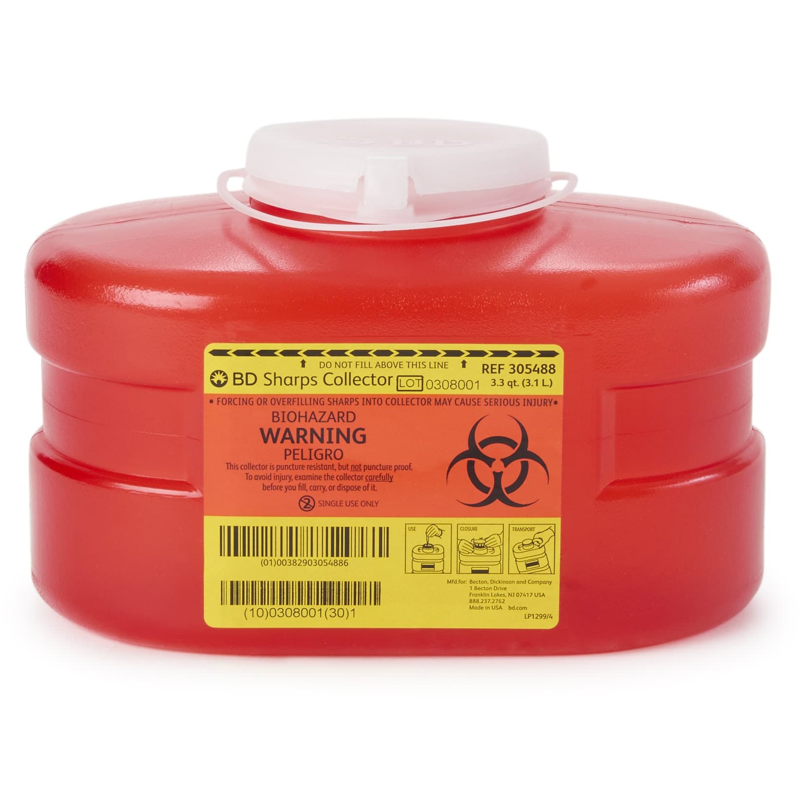 BD Multi-Use One-Piece Sharps Collector, 3.3 Quart, Small - Case of 24 - Image 1