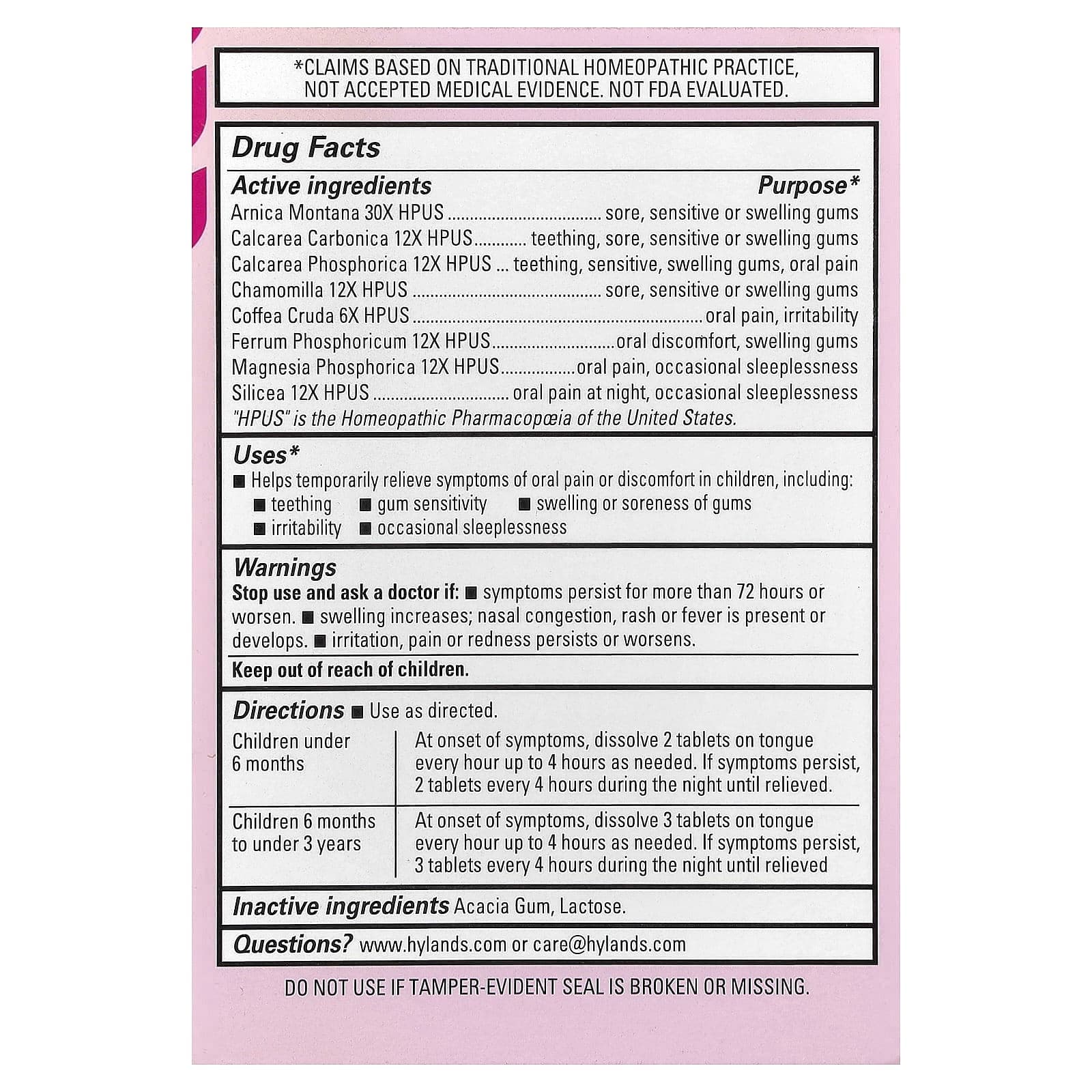 Hyland's Baby Nightime Oral Pain Relief Tablets - Bottle of 125 Tablets - Image 2