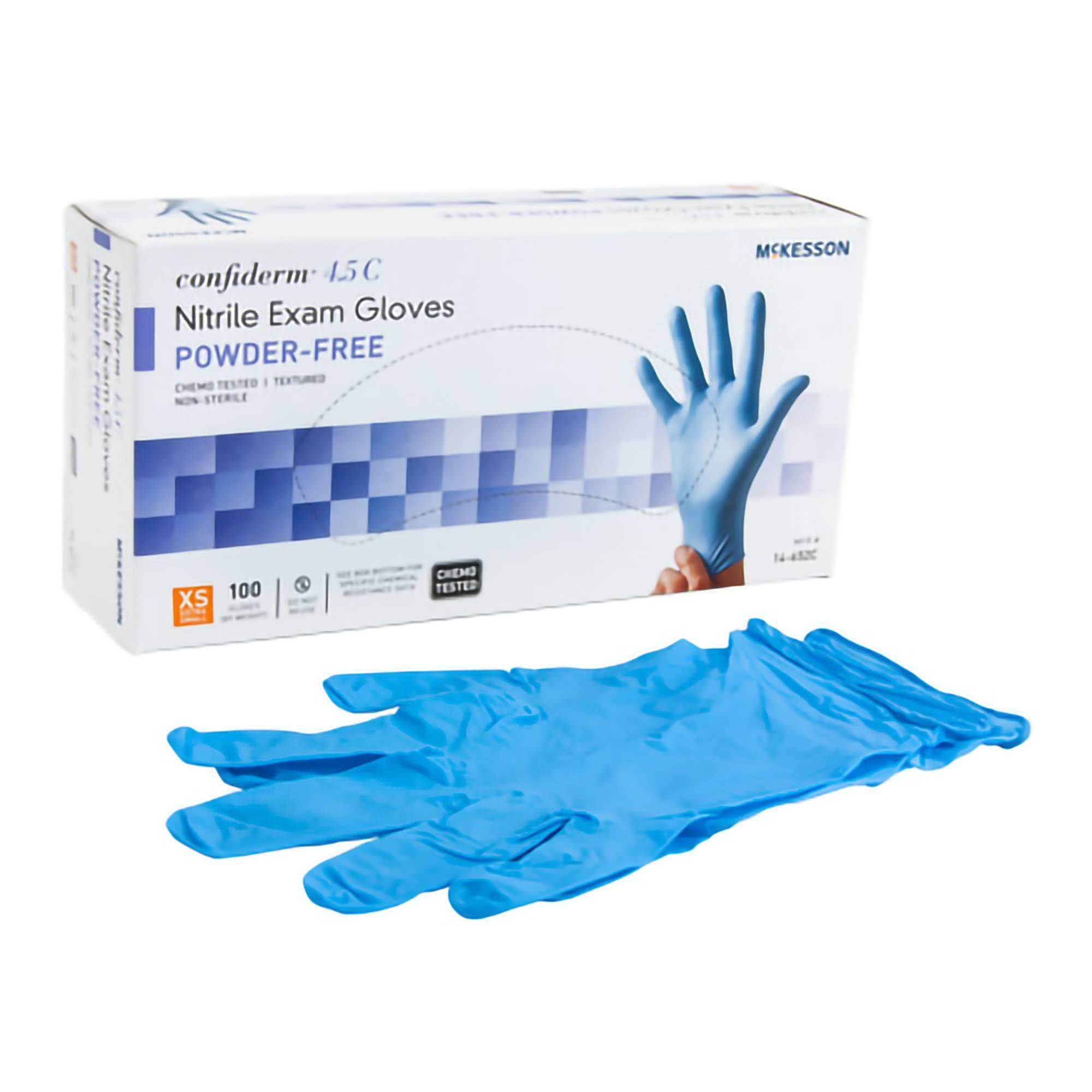 McKesson Confiderm 4.5C Nitrile Powder Free Exam Gloves, Blue, X-Small - Box of 100 - Image 1