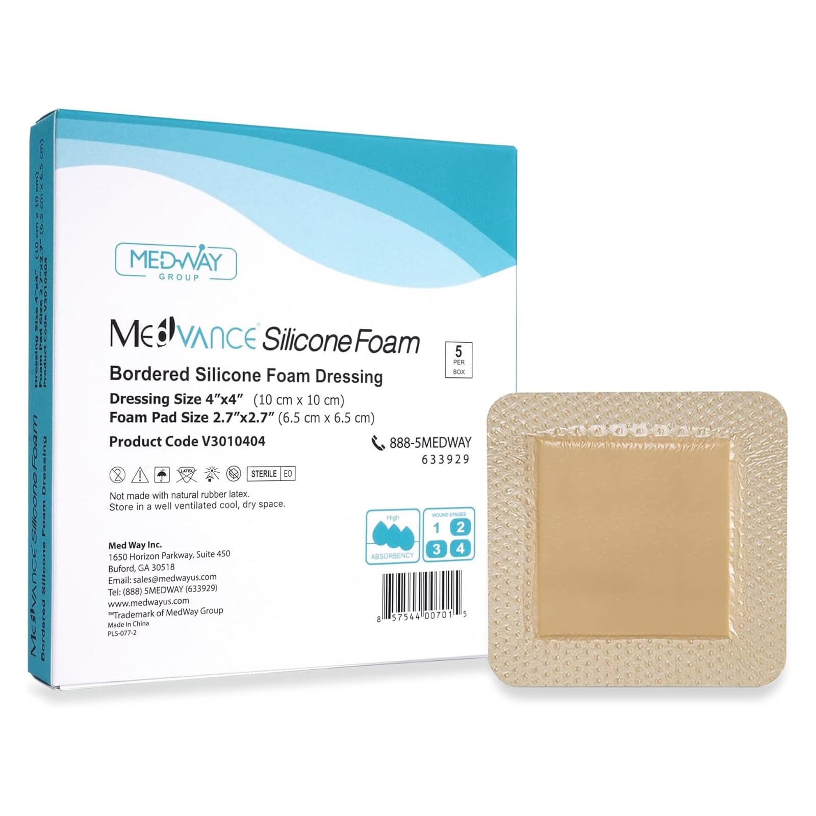MedVance Bordered Silicone 4 x 4 Inch Foam Dressing, 2.7 x 2.7 Inch Pad - Box of 5 - Image 1