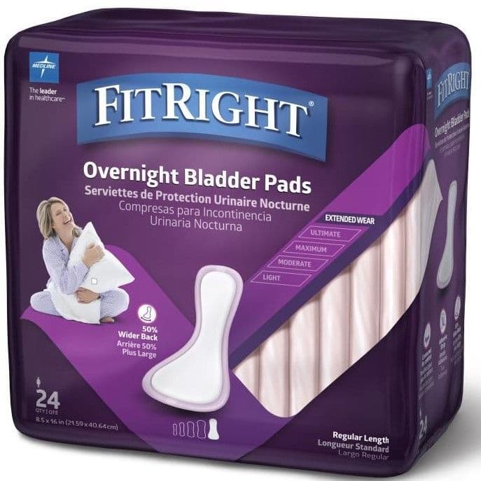 FitRight ActivEdge Women's Bladder Control Pads, Regular, Overnight Absorbency - Case of 144 - Image 1