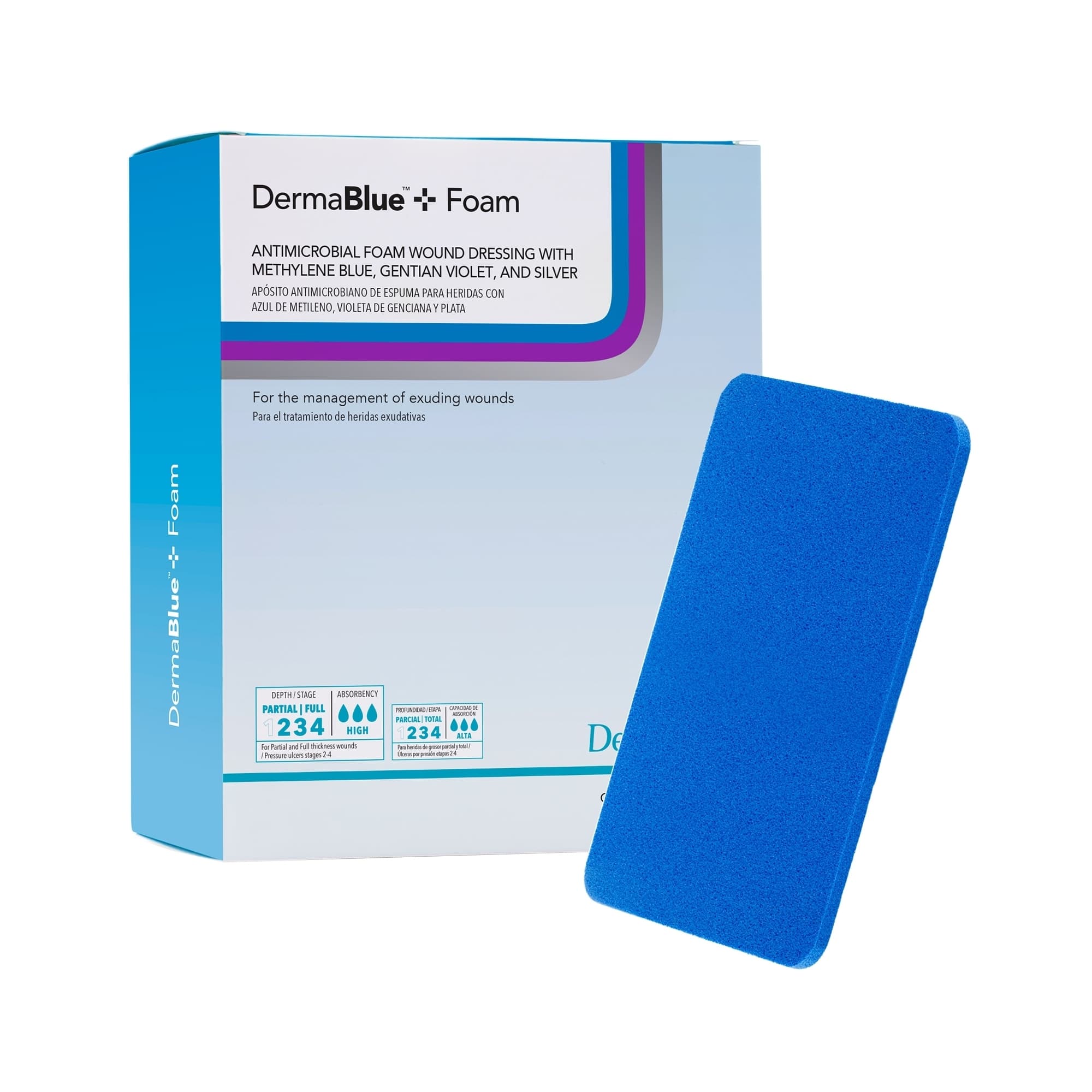 DermaBlue+ Foam Silver Antimicrobial Foam Wound Dressing, 8 x 16 Inch - Box of 5 - Image 1