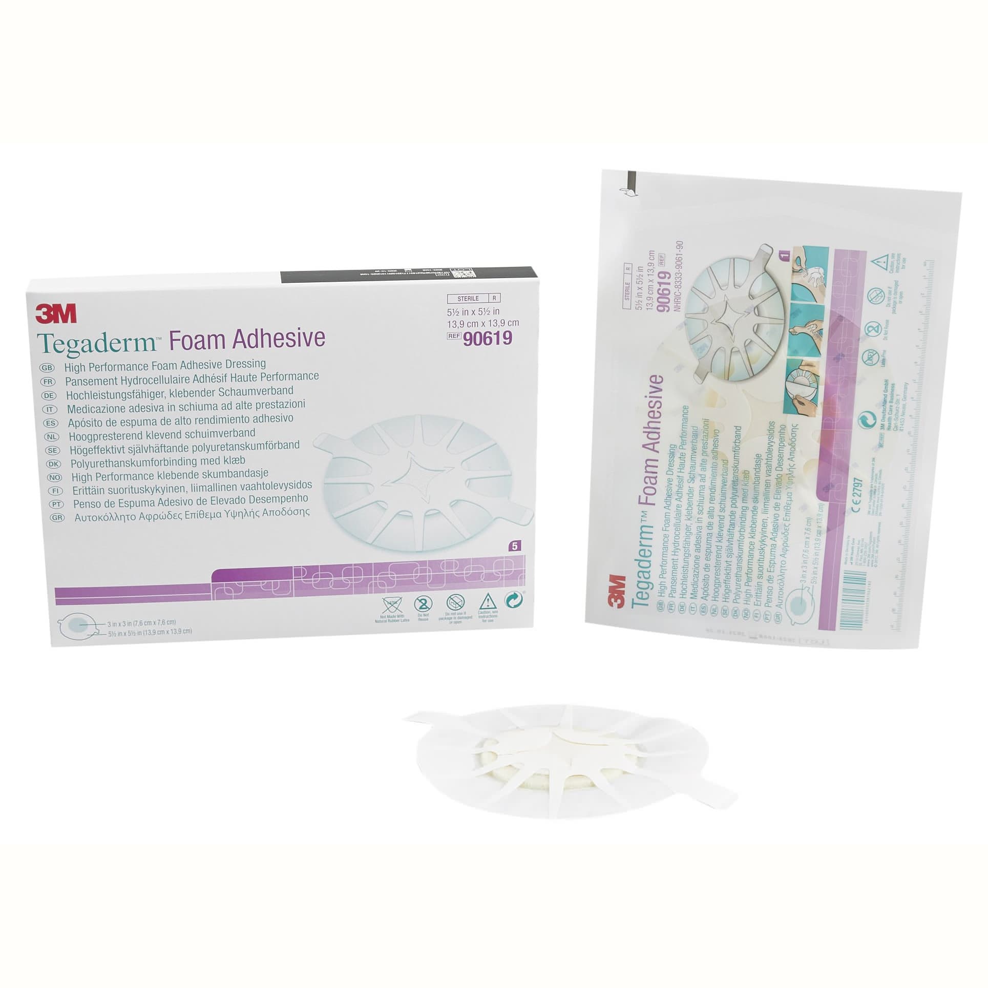 3M Tegaderm High Performance Adhesive Foam Dressing, 4-1/2" x 4-1/2" Heel and Elbow - Box of 5 - Image 1