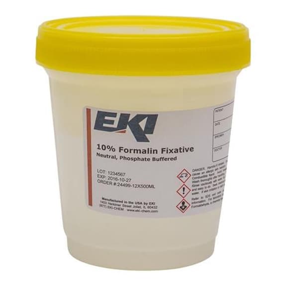 EK Prefilled Formalin Container, Graduated, 250 mL Fill in 500 mL (16.9 oz.) - Case of 1 - Image 1